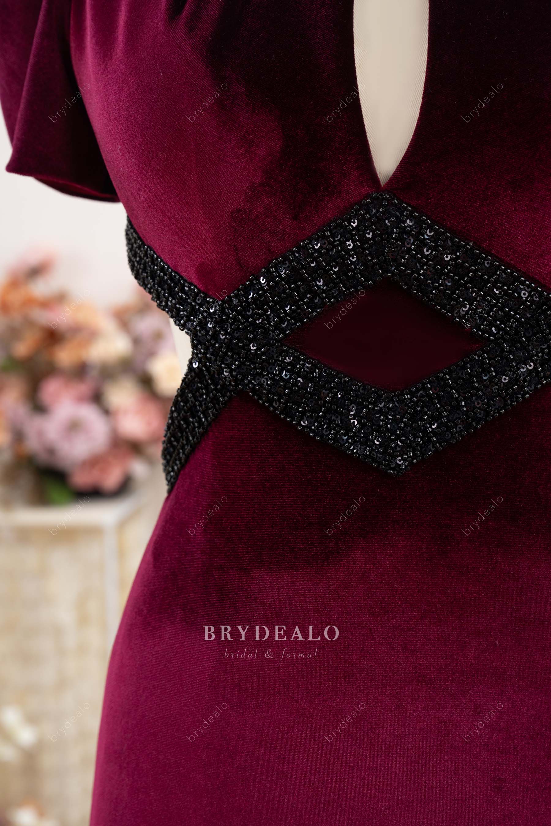 beaded waist evening dress