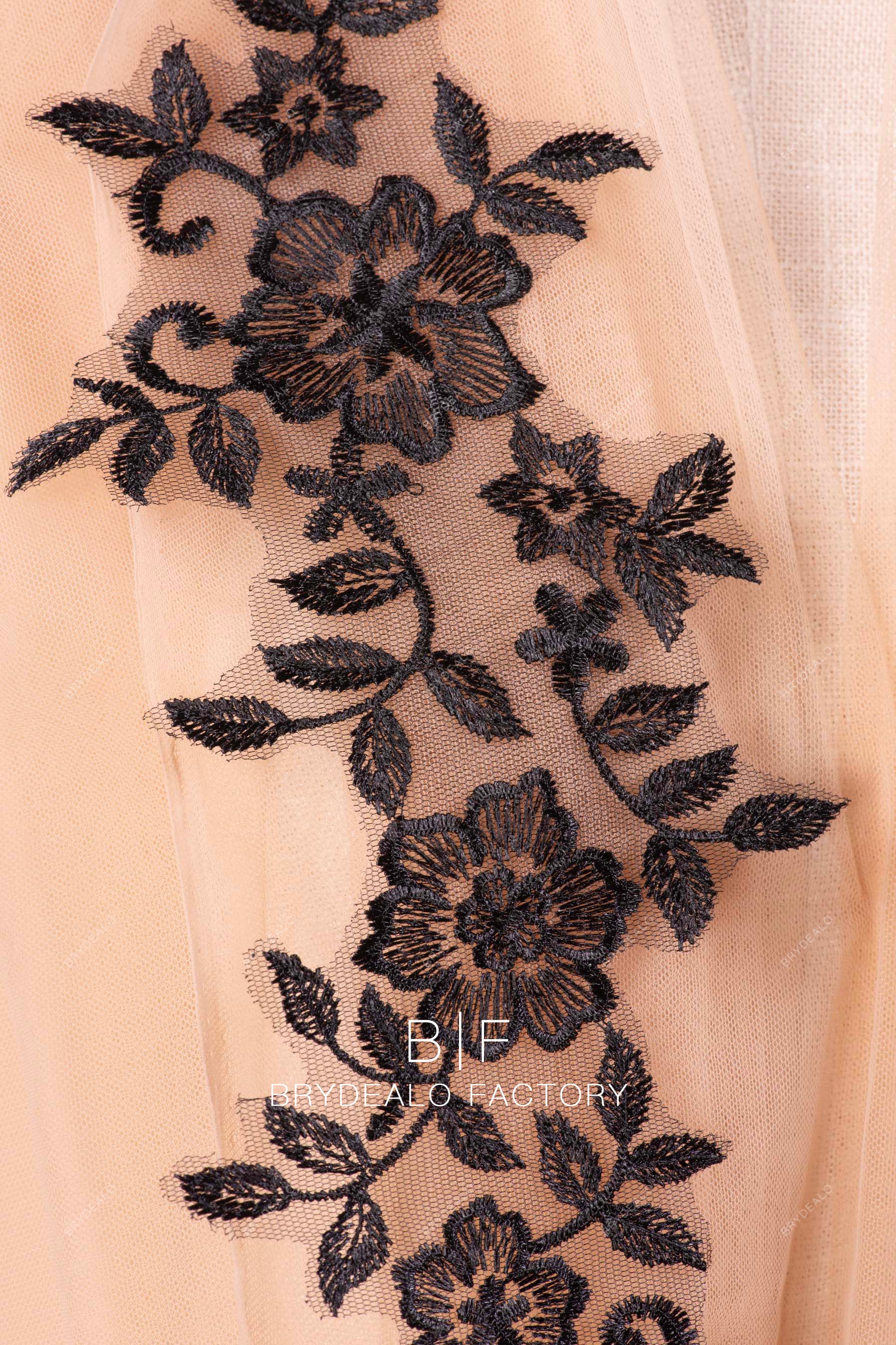 Black Embroidered Lace Fabric, Black Lace Fabric 