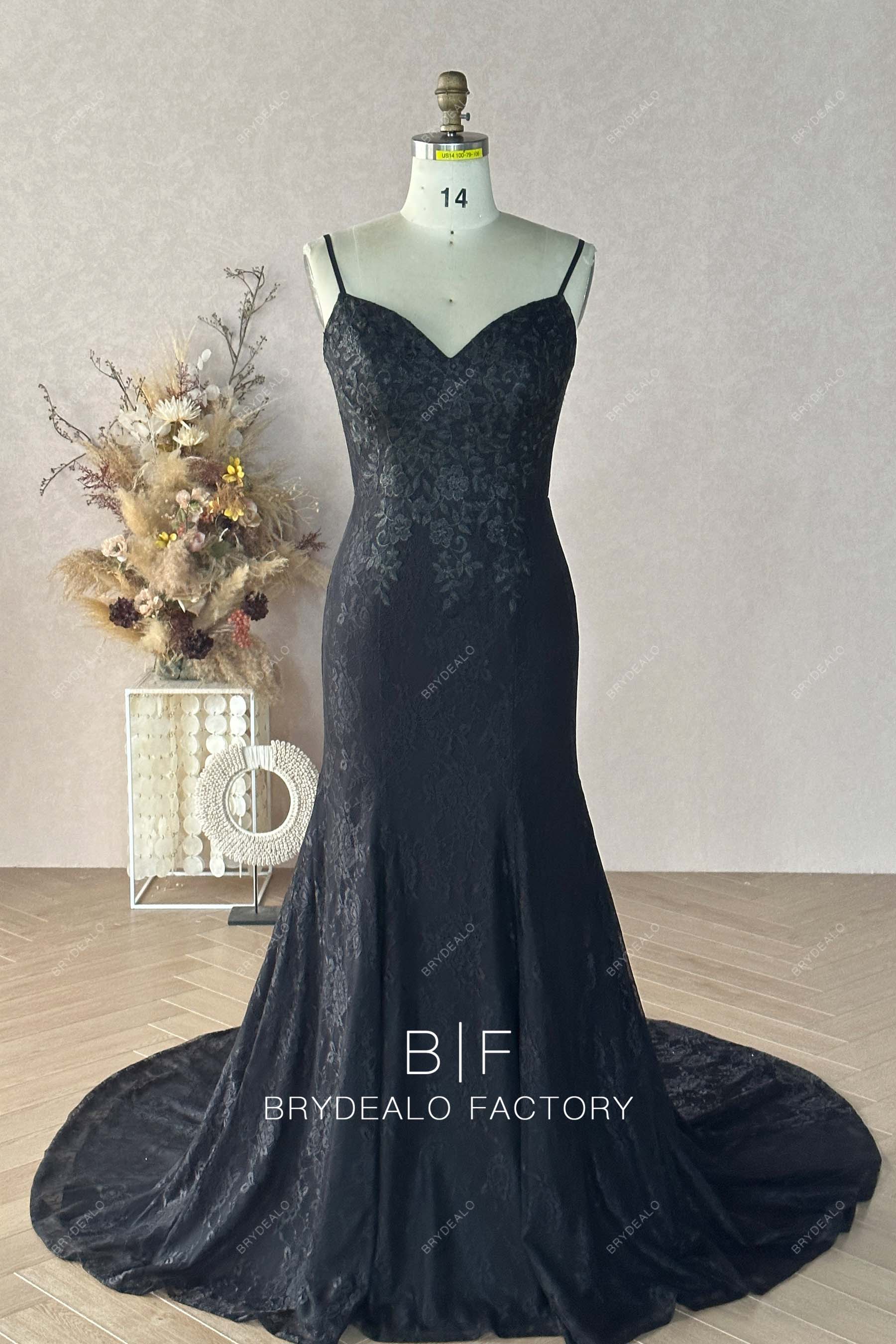 Private Label Black Lace Spaghetti Straps Custom Mermaid Dress