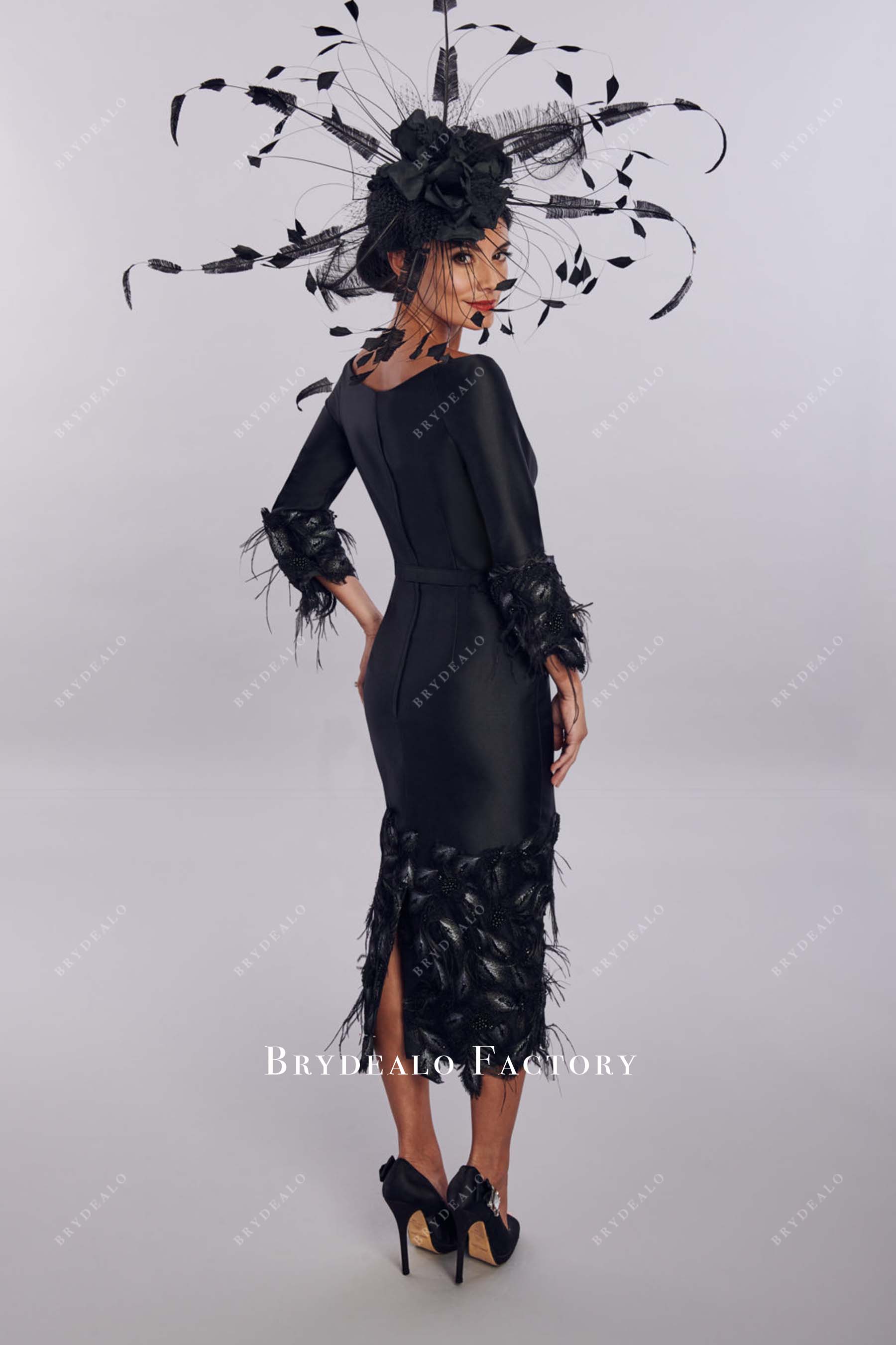 black three quarter mother of bride dress