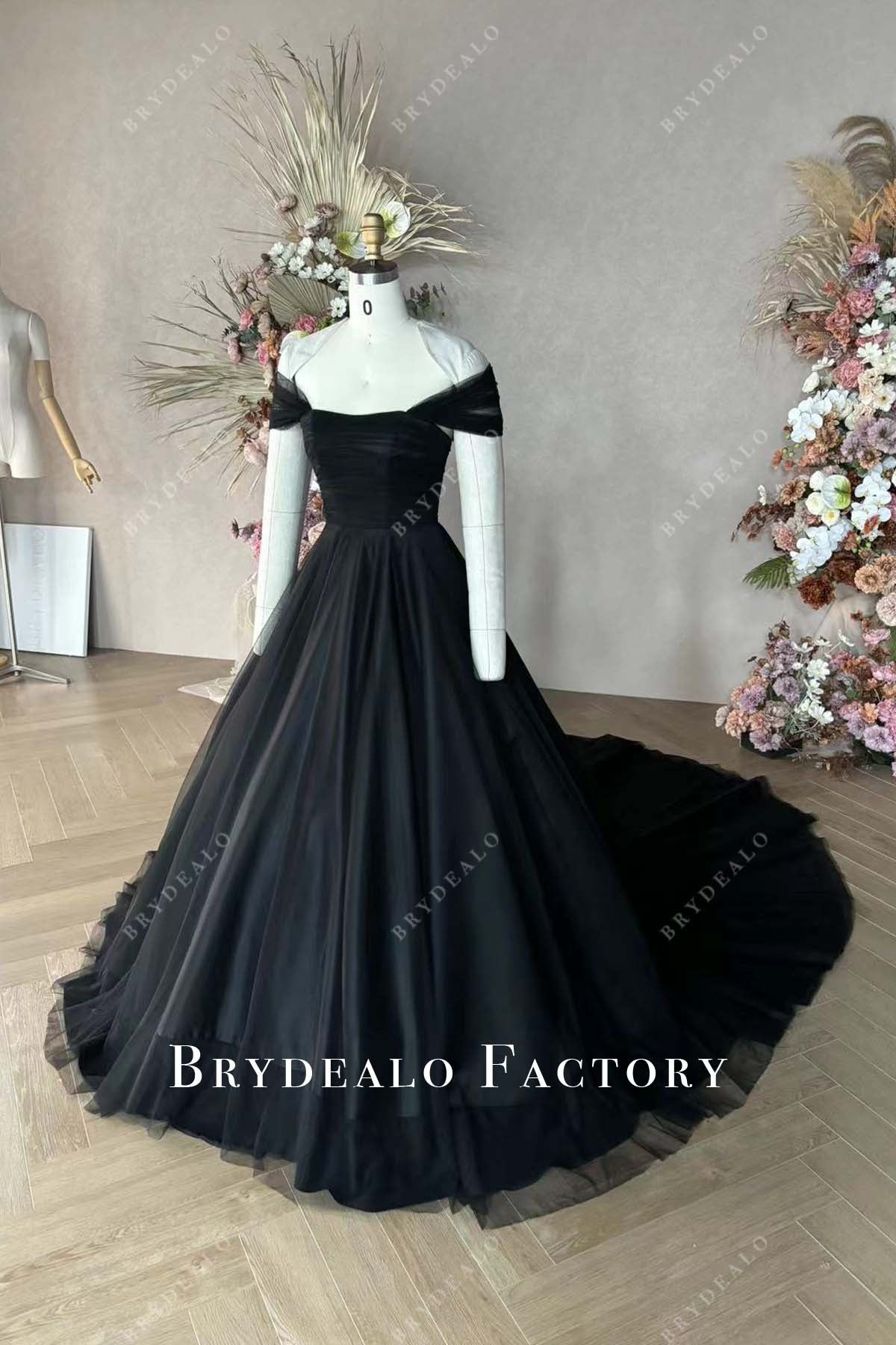 black off shoulder bridal gown