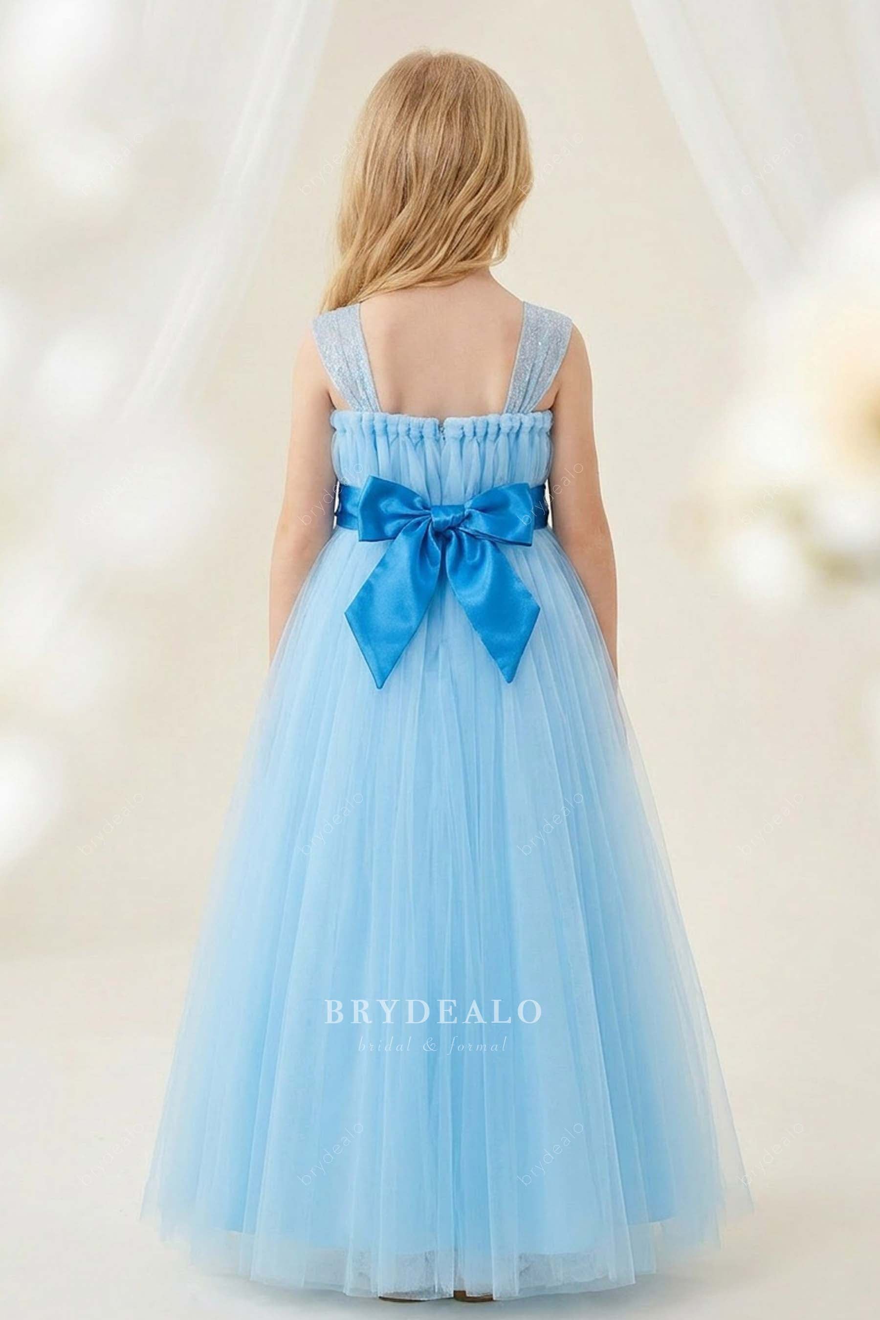 blue bowknot belt flower girl dress