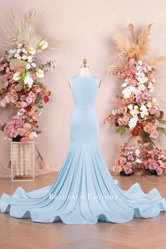 Sparkly Rhinestones White Jersey Mermaid Prom Dress with Cape