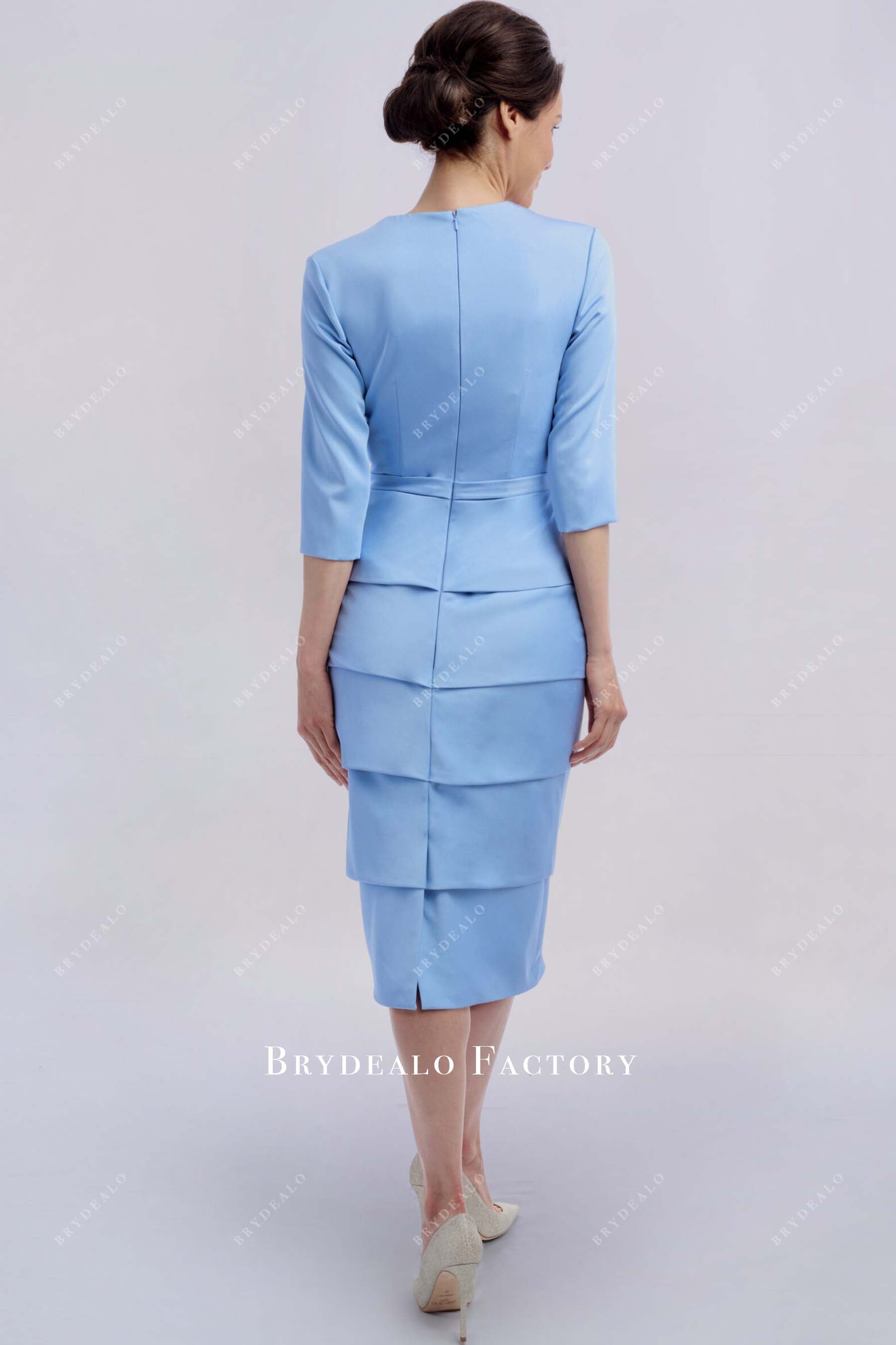 blue layered mother of bride dress