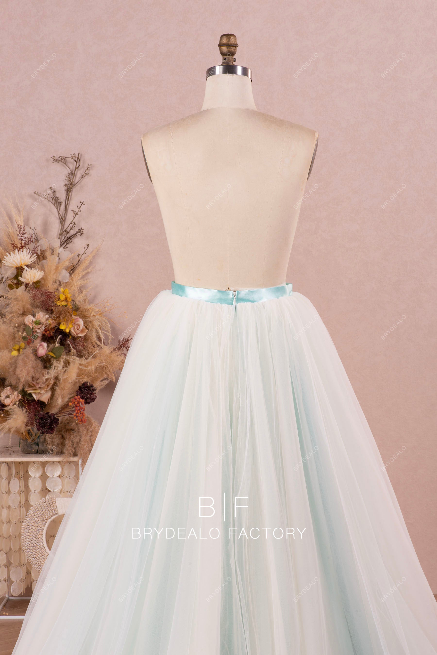 blue waistband ivory tulle bridal skirt