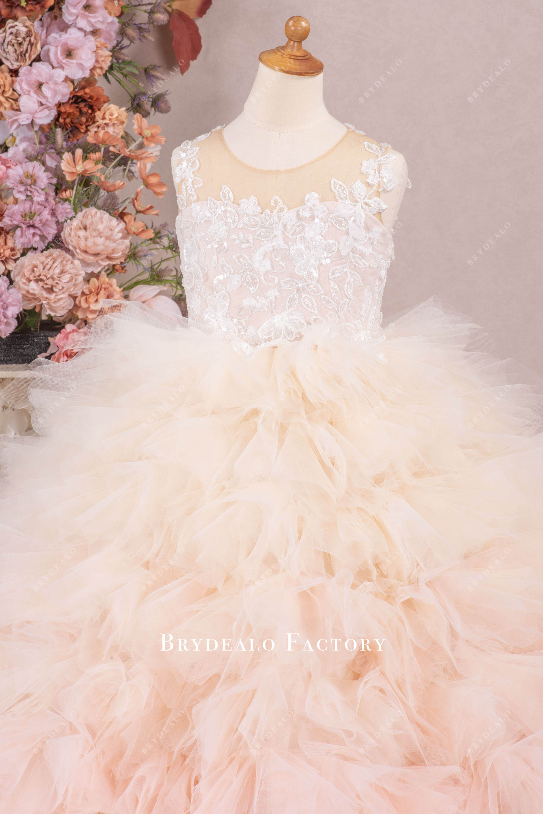 blushing pink 3D flower lace Junior pageant dress