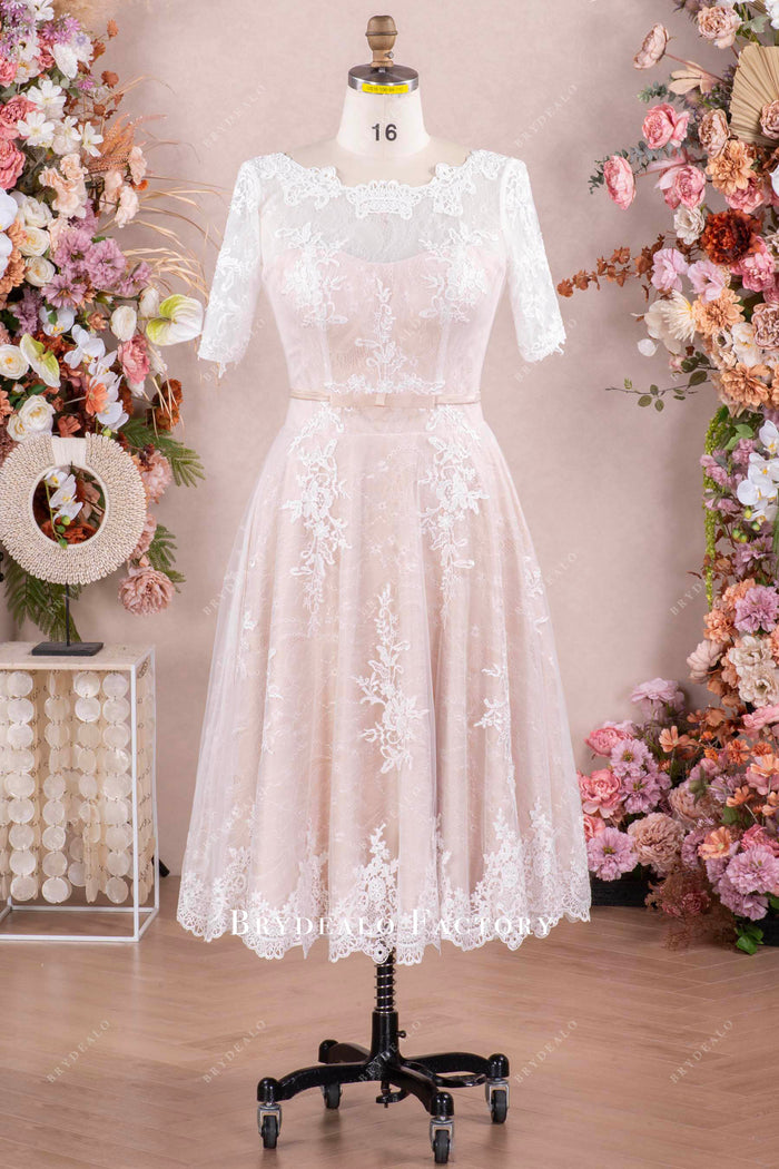 Unique Vintage Tea-length Lace Wedding Dress TWA010