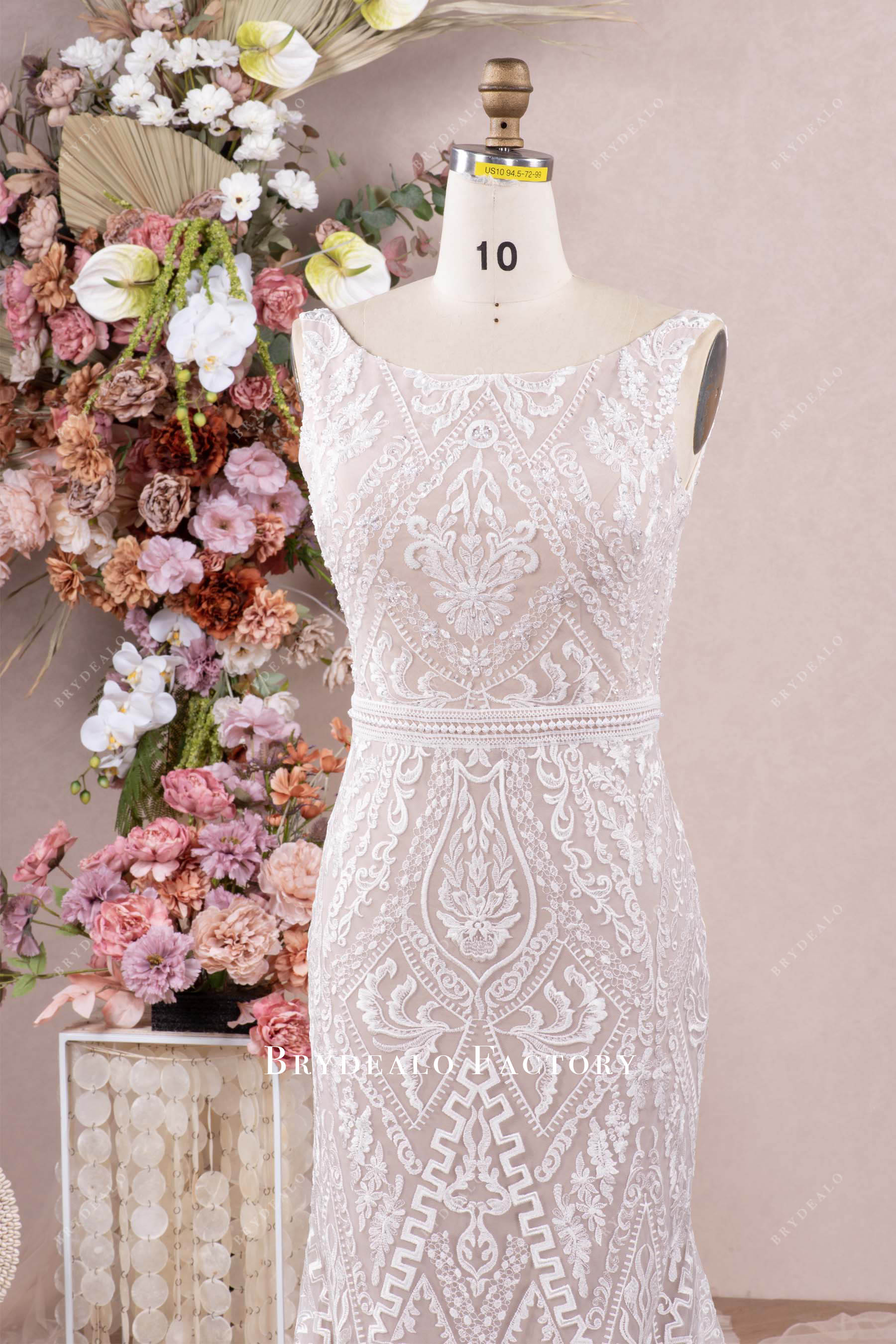 boat neck lace wedding dress
