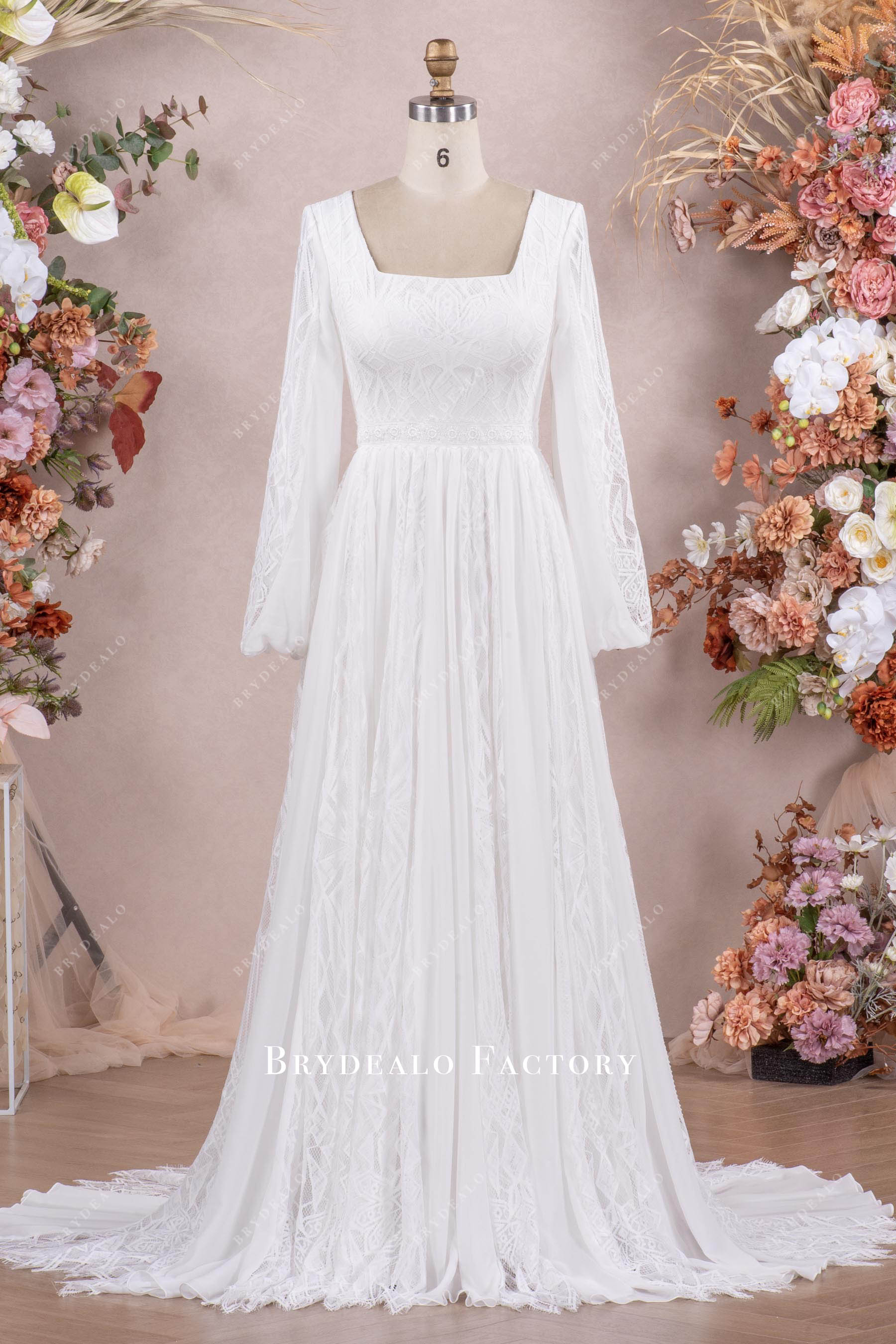 boho bubble sleeve lace Aline wedding dress