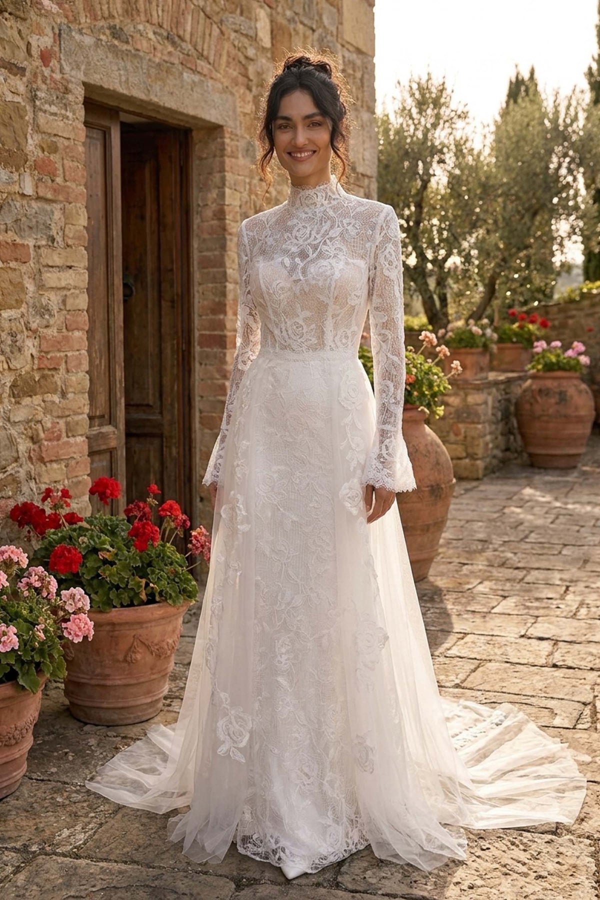 boho high neck overskirt wedding dress