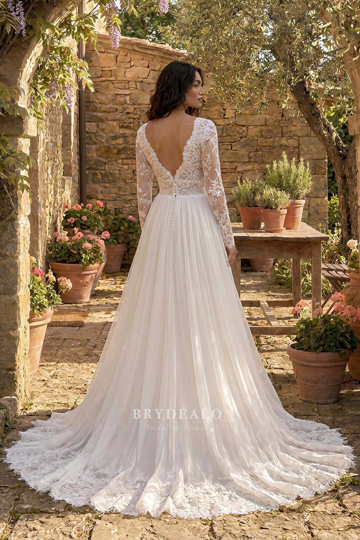 boho lace trim hem wedding dress