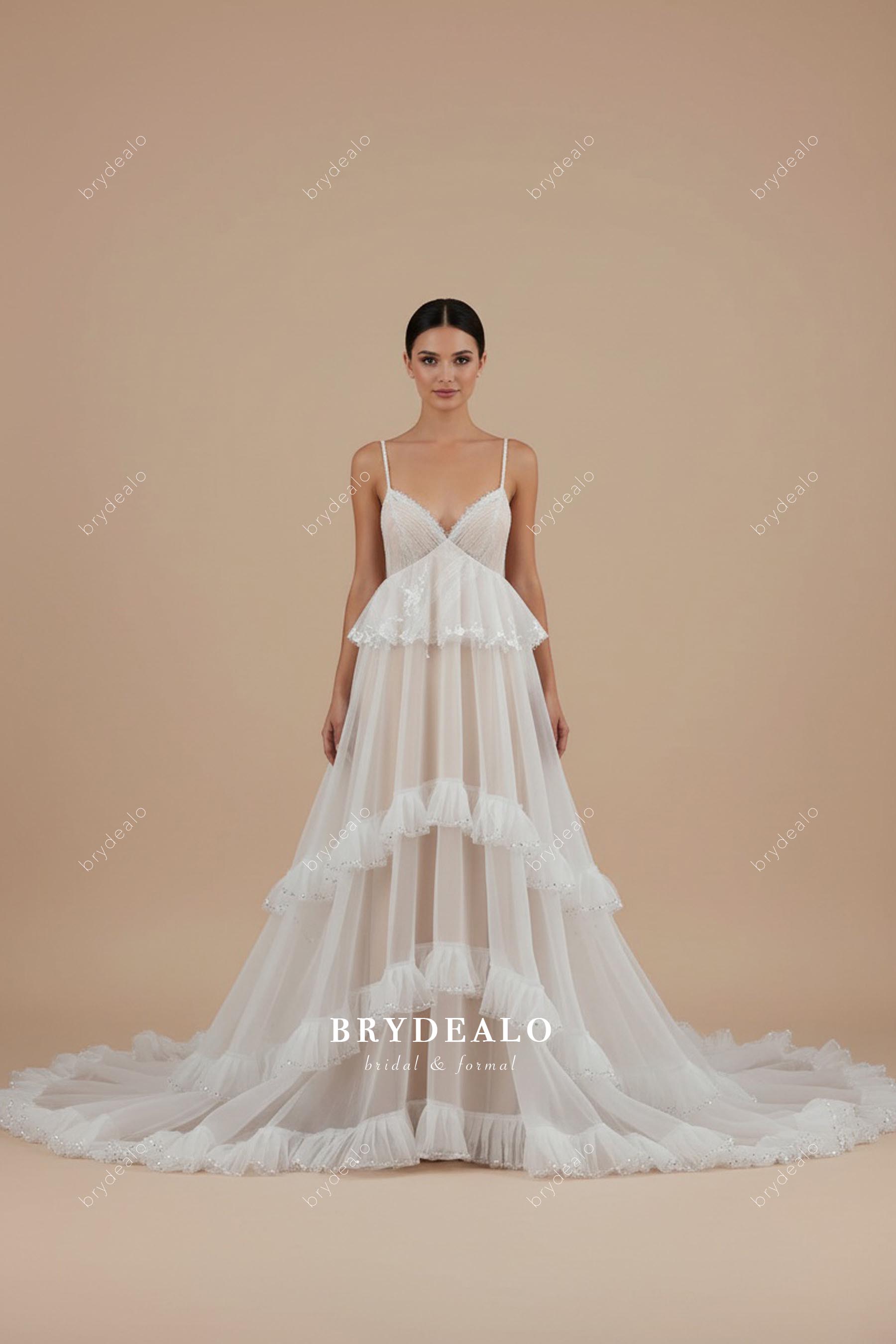 boho tiered A-line wedding dress