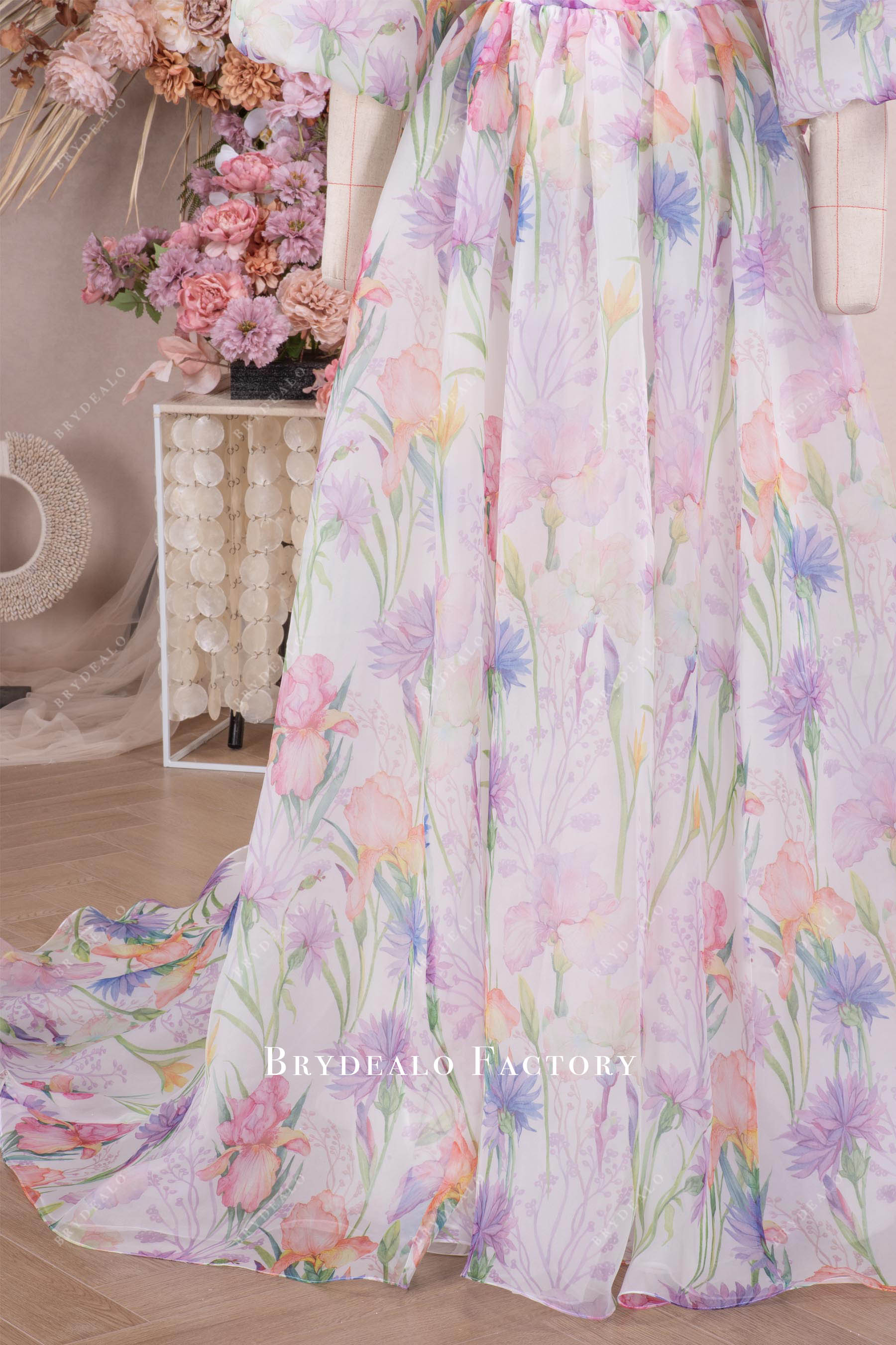 botanic floral print organza wedding dress