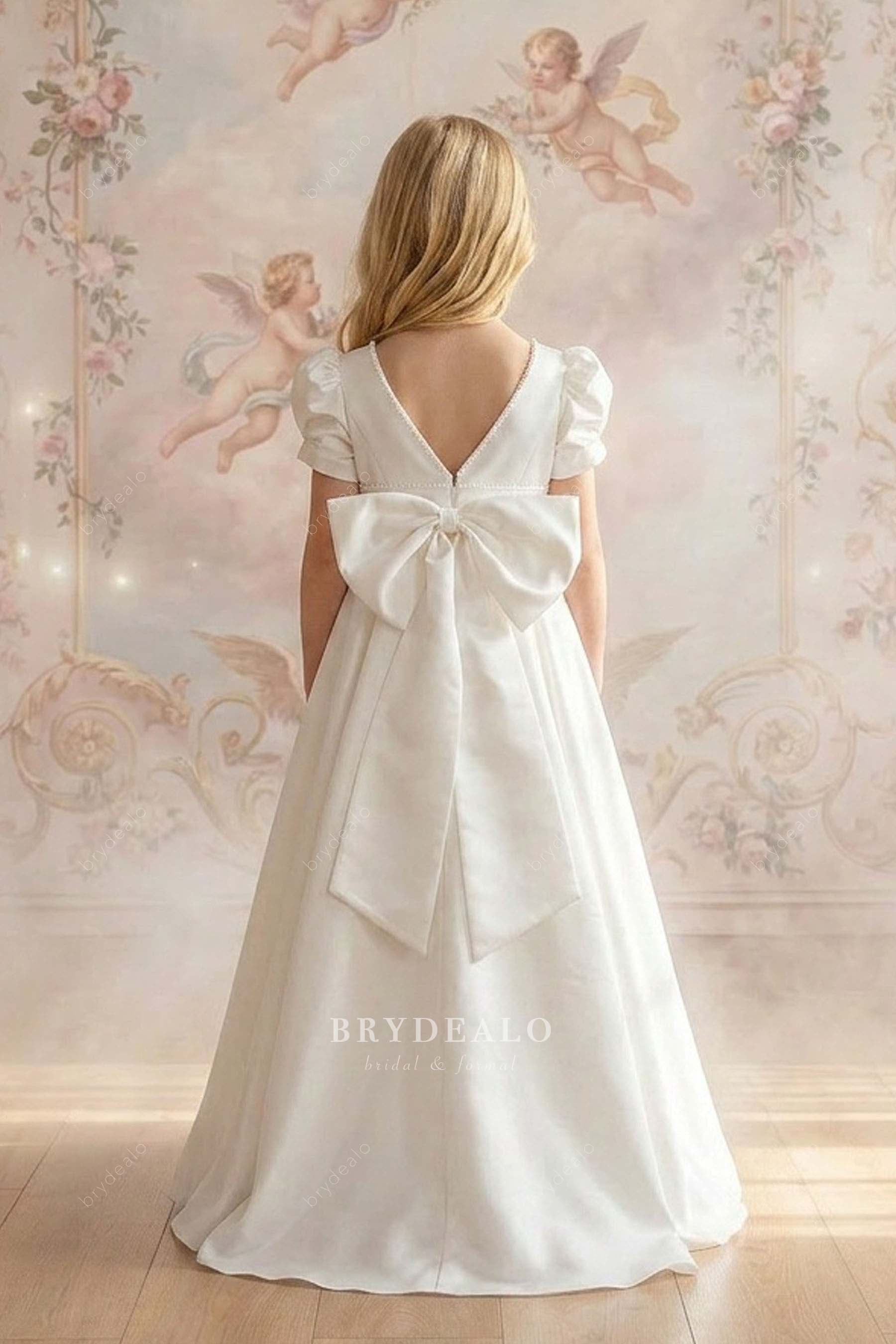 bowknot back satin flower girl dress