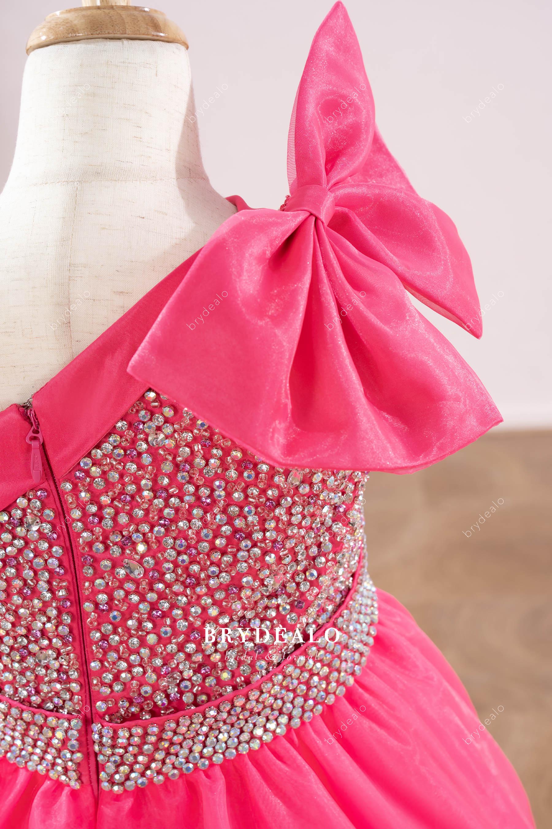 bowknot one-shoulder junior pageant gown