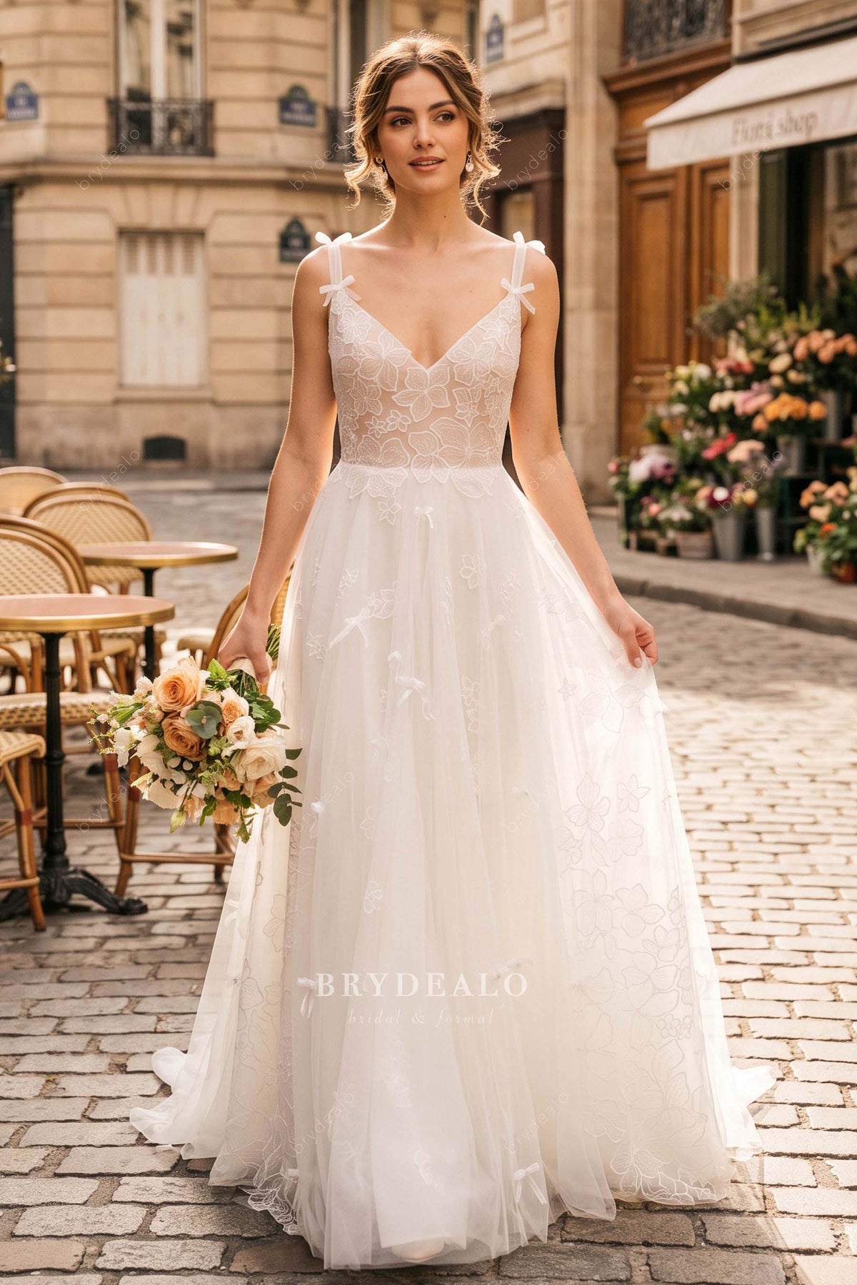 bowknot straps wedding dress