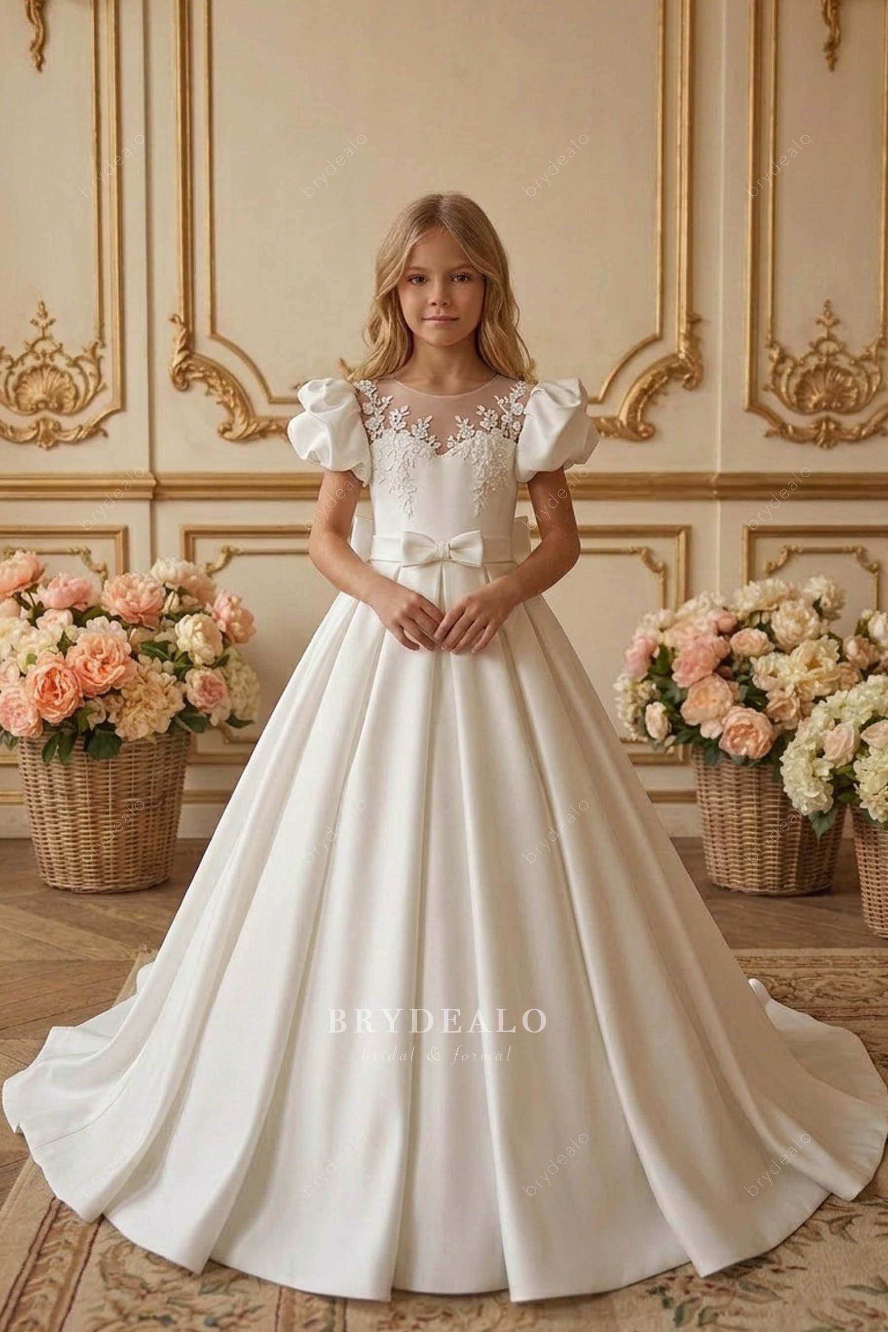 bubble sleeve satin elegant first communion dress