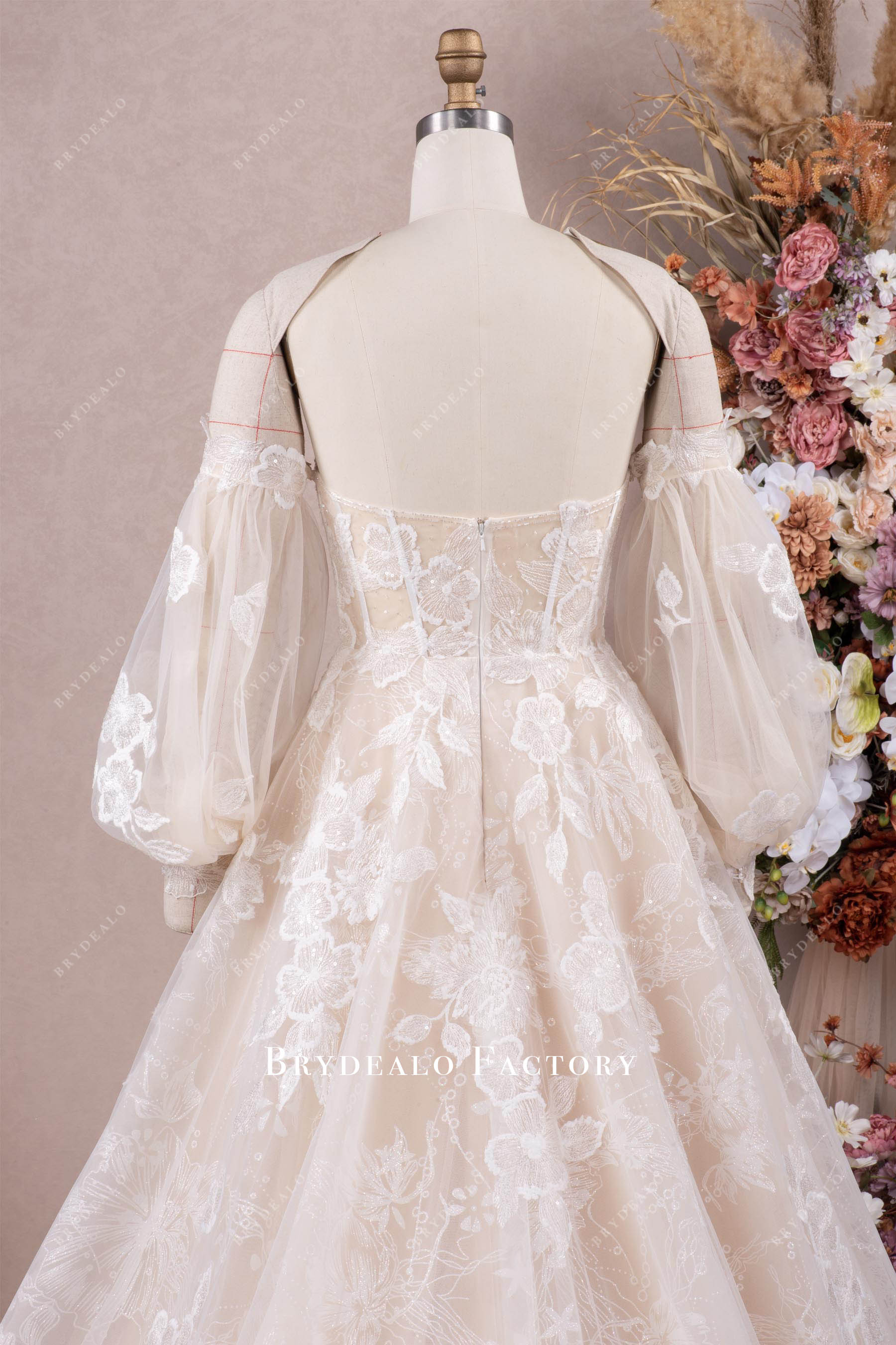 bubble sleeve strapless wedding dress