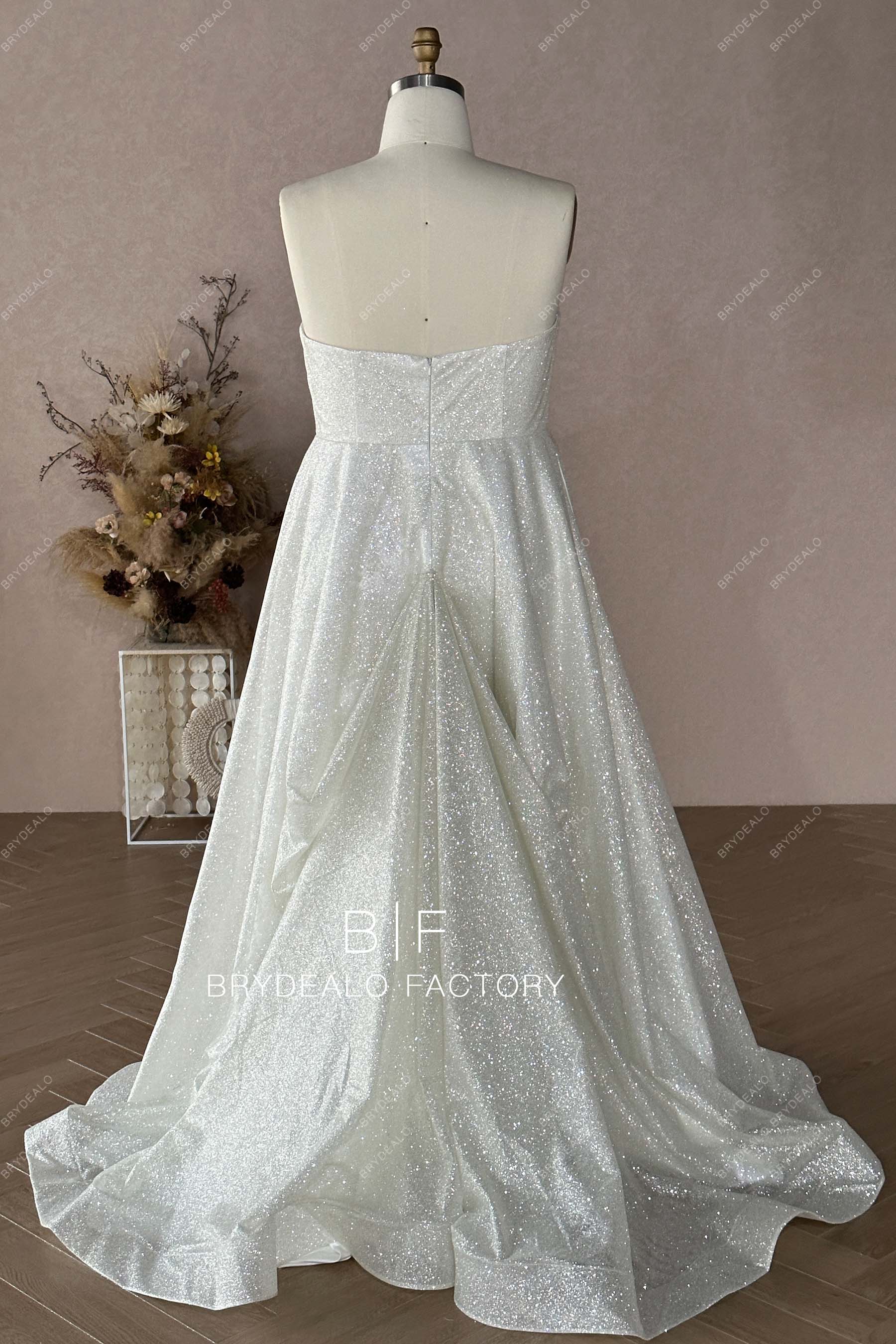 bustle glitter strapless wedding dress