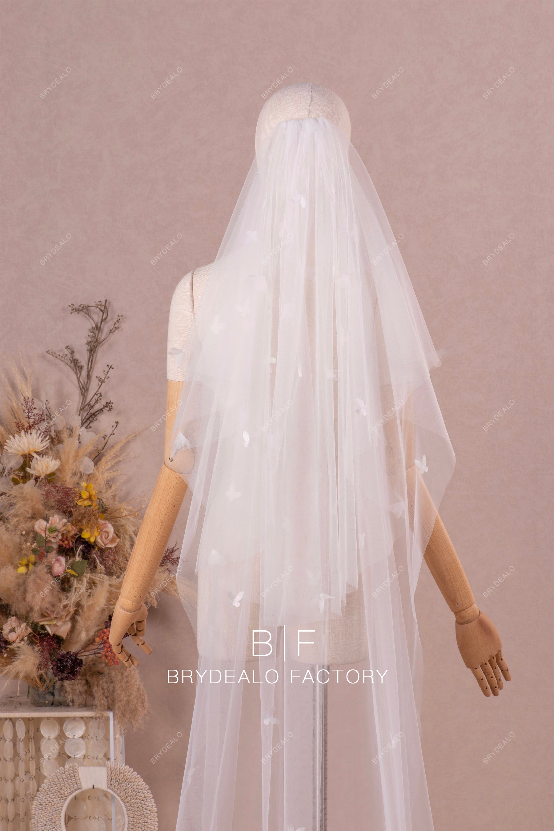 Custom Made Butterfly Applique Tulle Wedding Veil With Butterflies