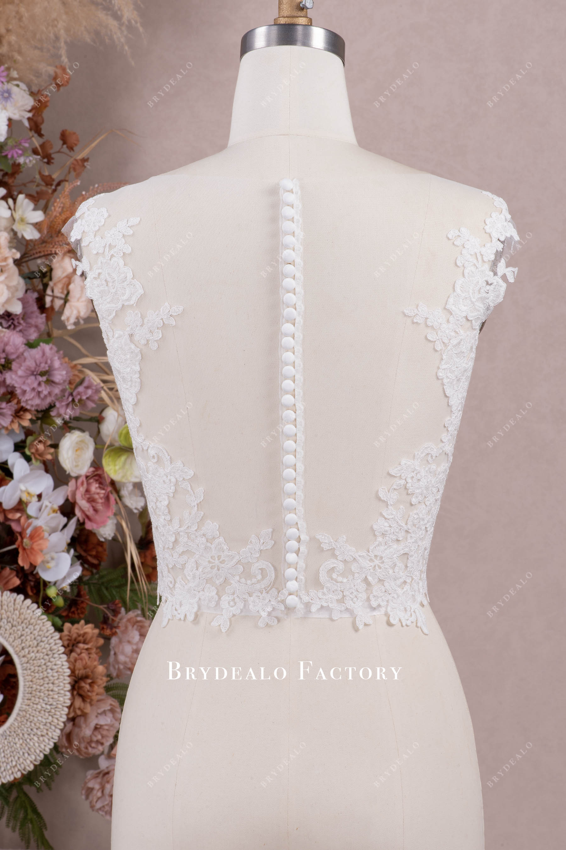 buttoned back cording lace bridal jacket