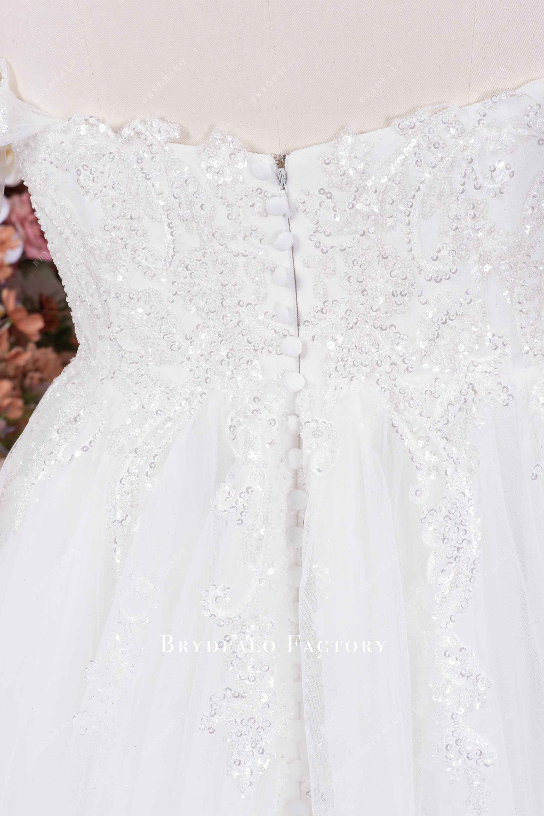 buttoned back lace wedding dress