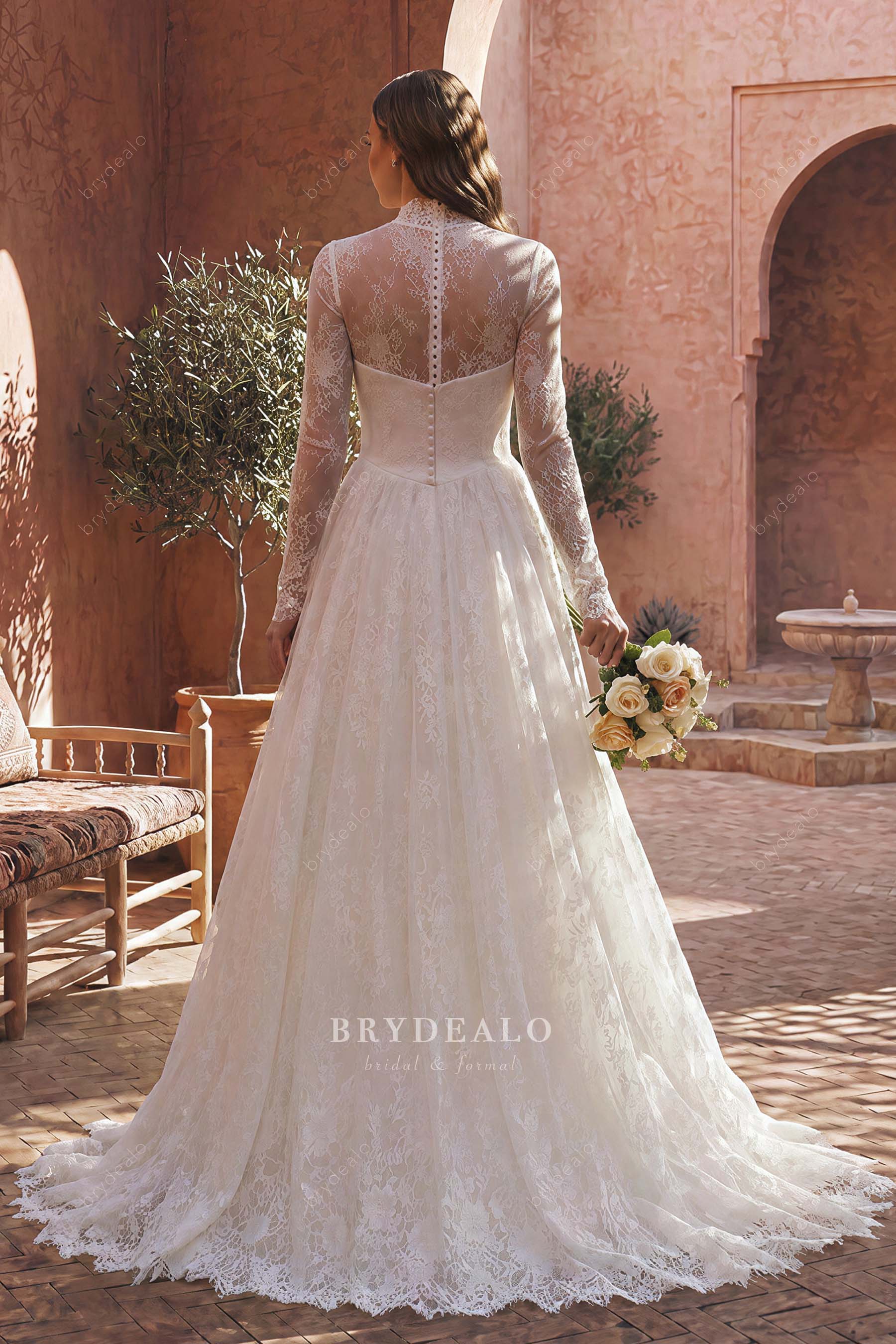 buttoned back lace wedding dress
