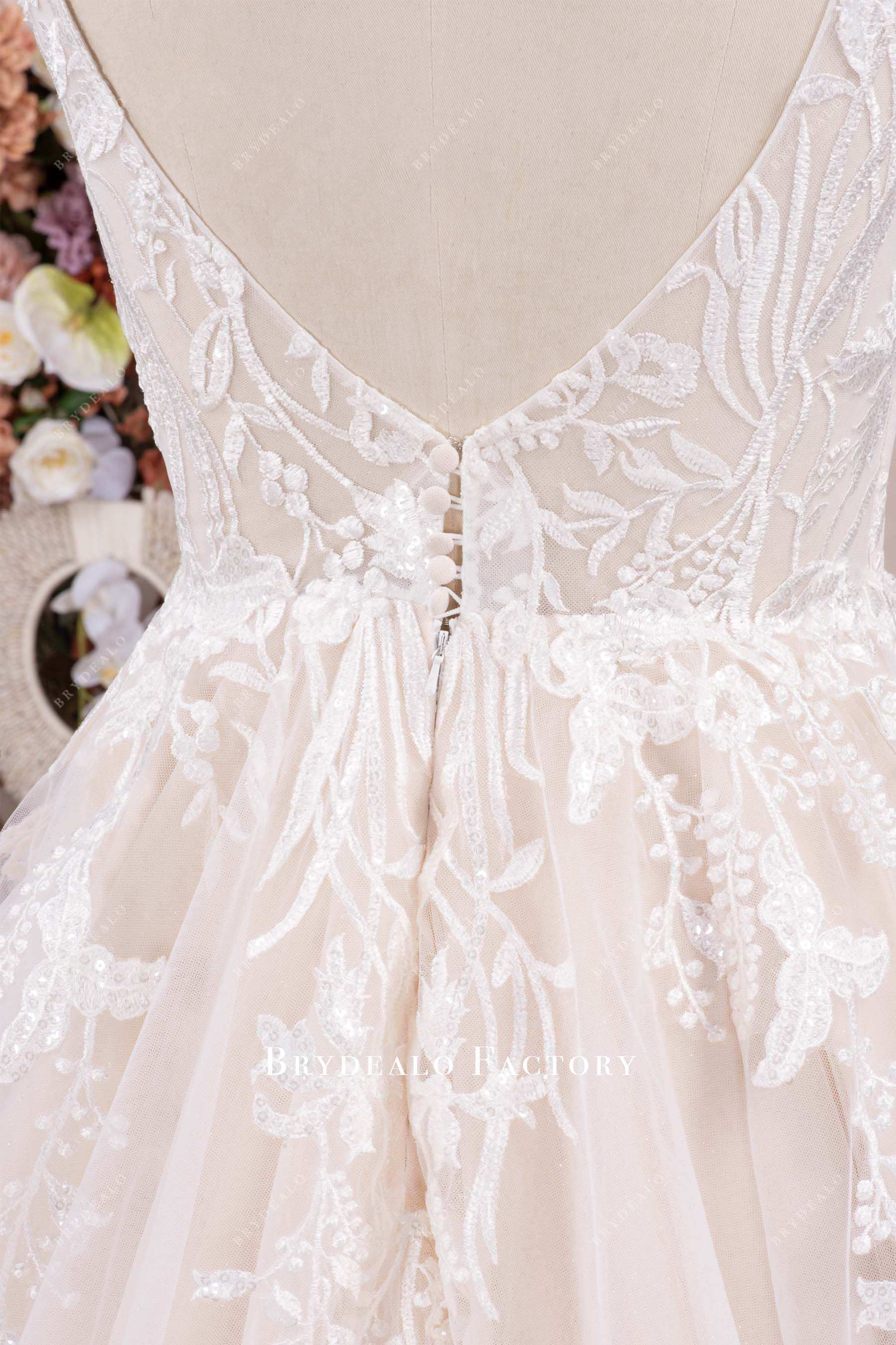 buttoned back lace wedding dress