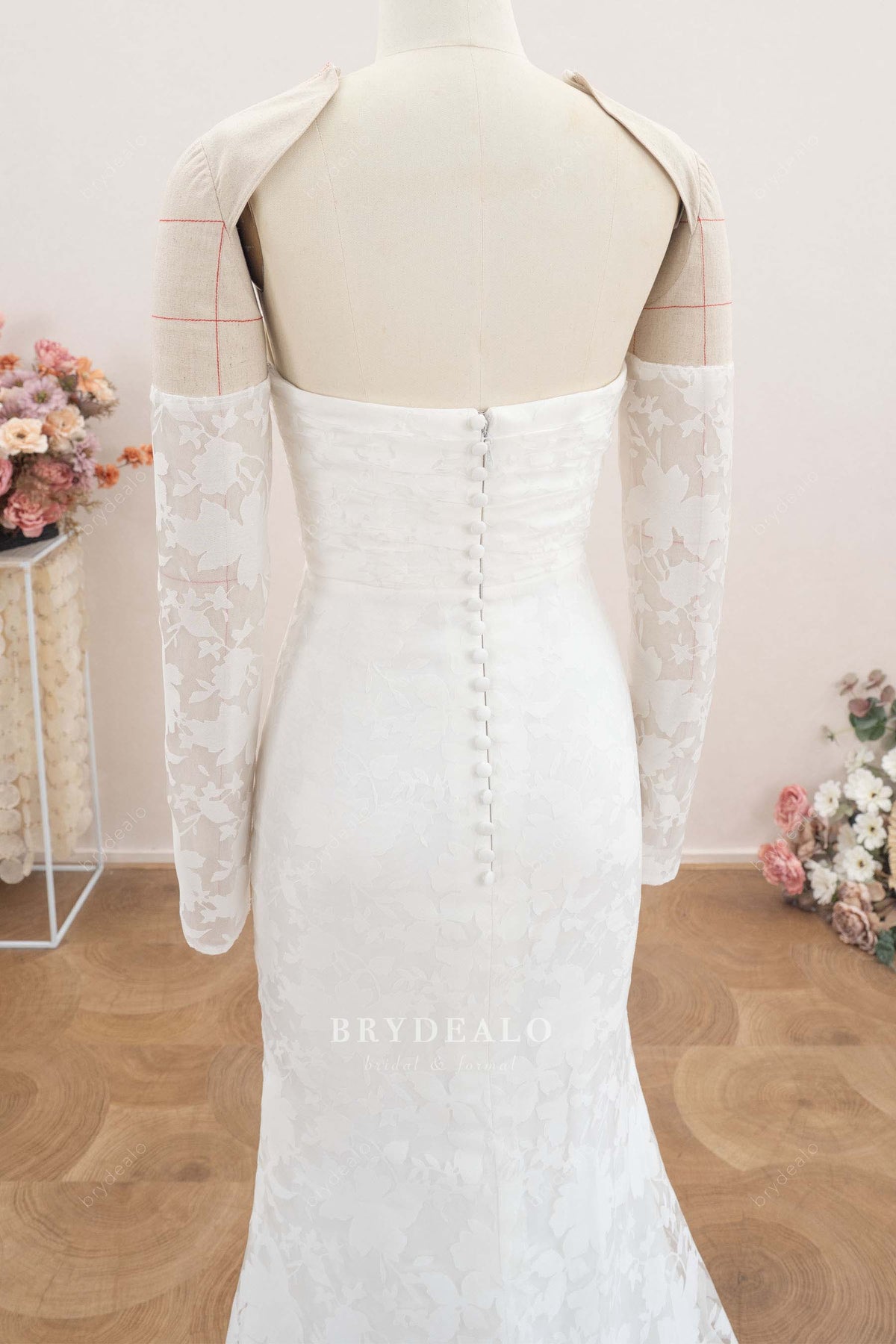 buttoned back strapless wedding dress