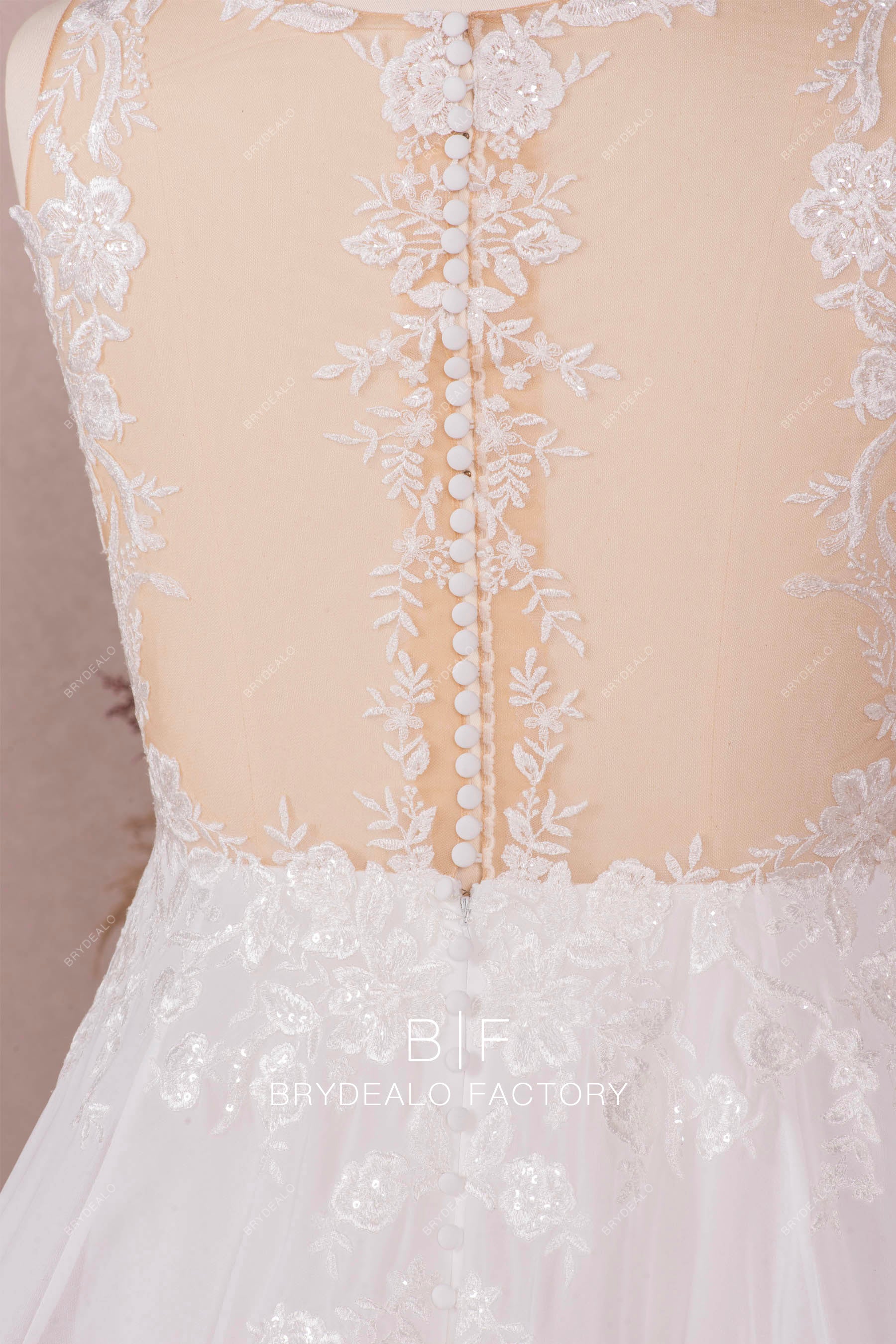 V-neck Lace Shoulder Straps Wholesale Chiffon A-line Bridal Gown