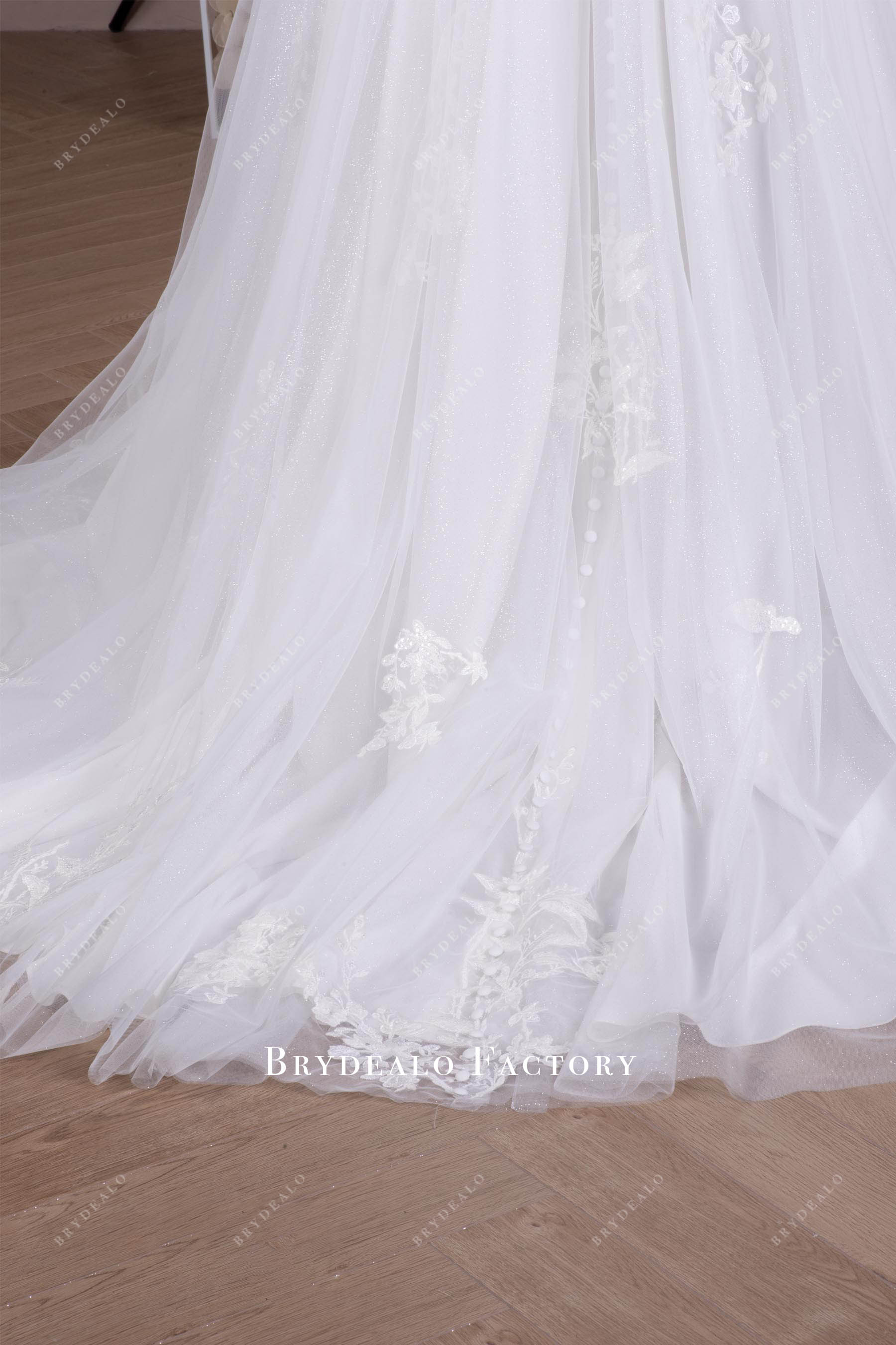 buttoned court train lace bridal overskirt