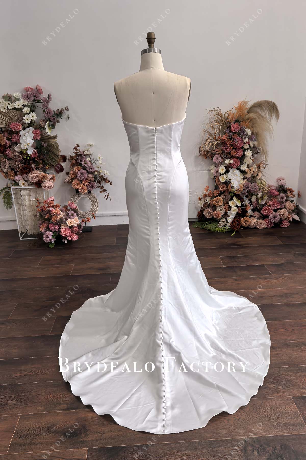 buttons adorned mermaid custom wedding dress