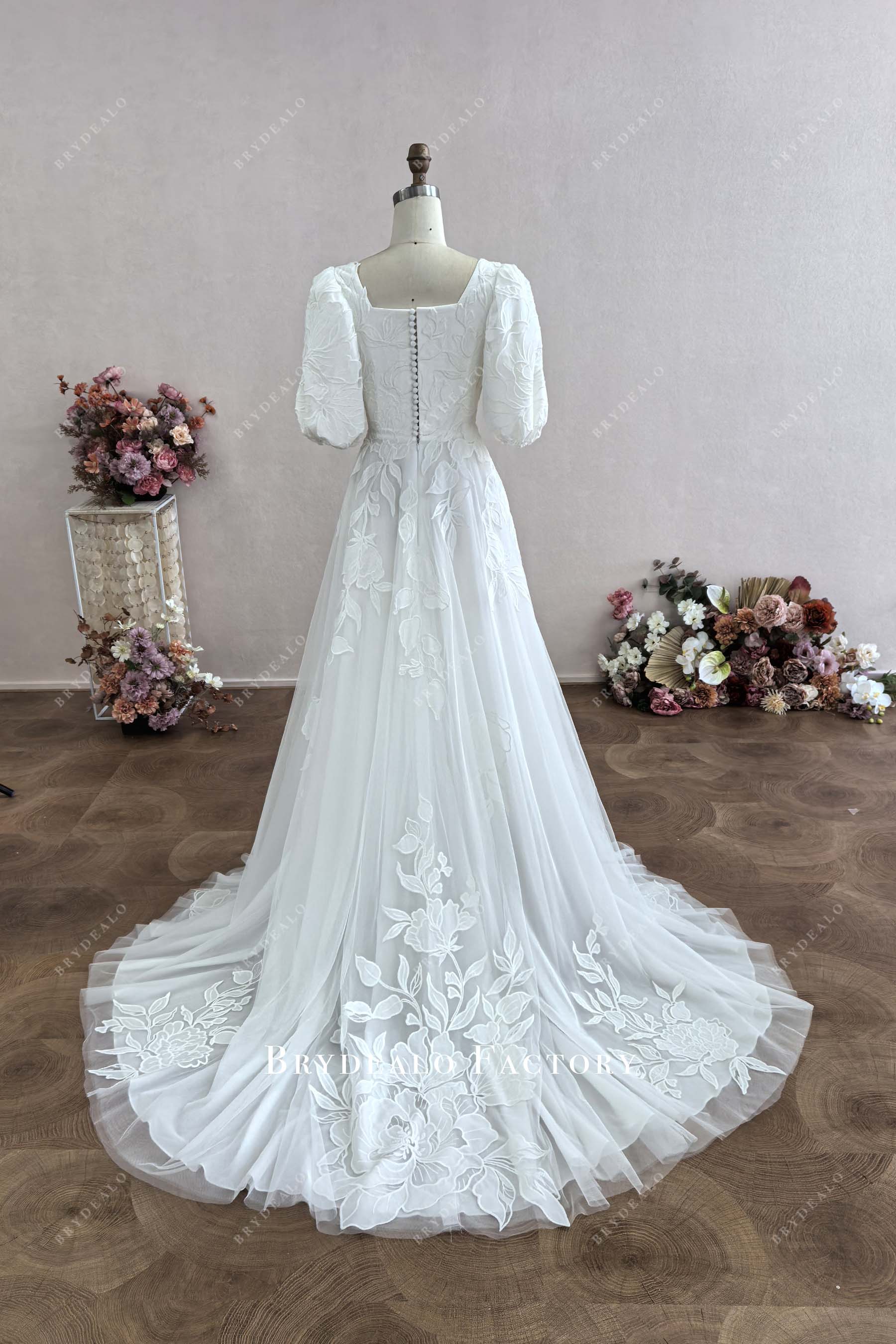 buttons back chapel train wedding dress
