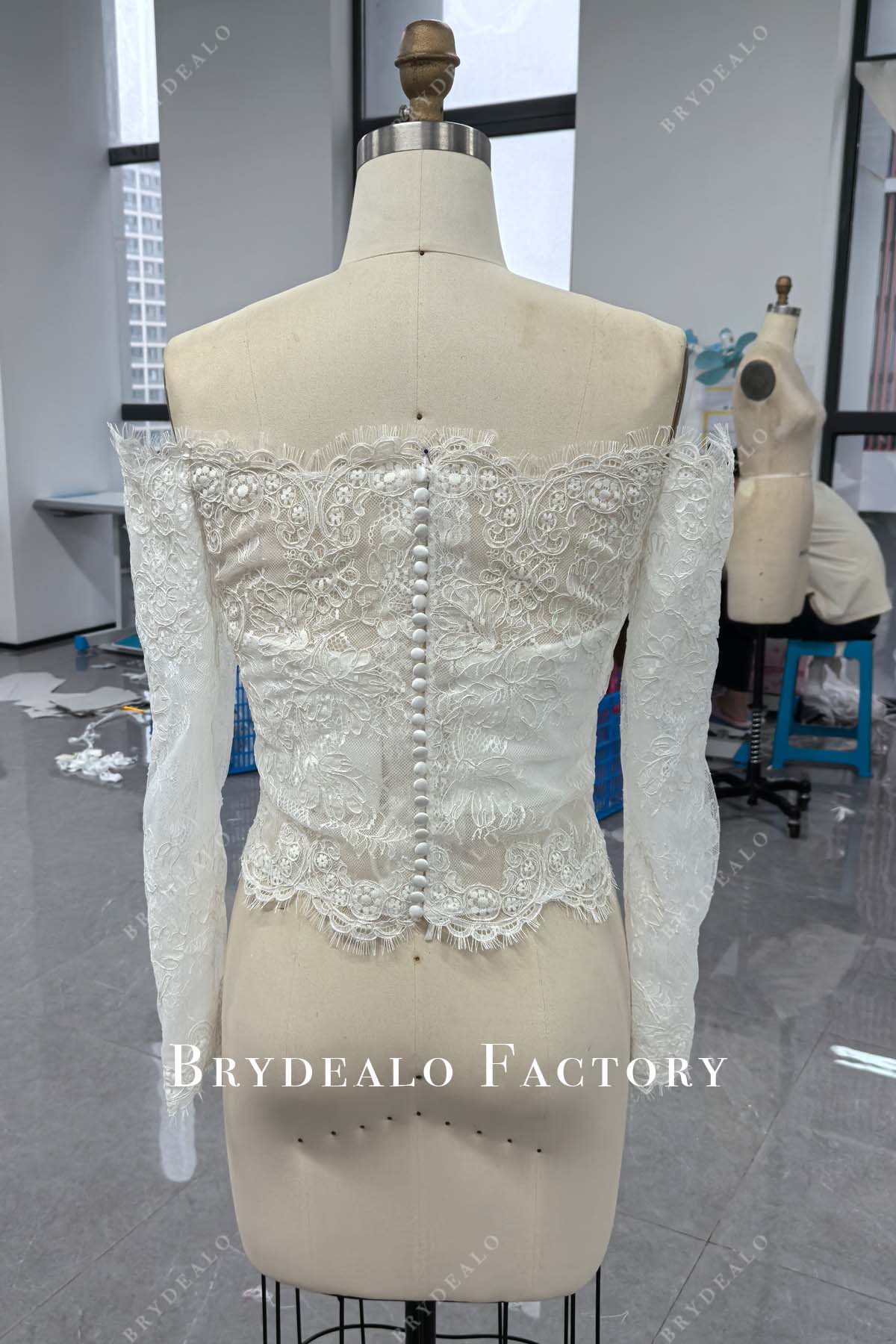 buttons back off shoulder wedding top