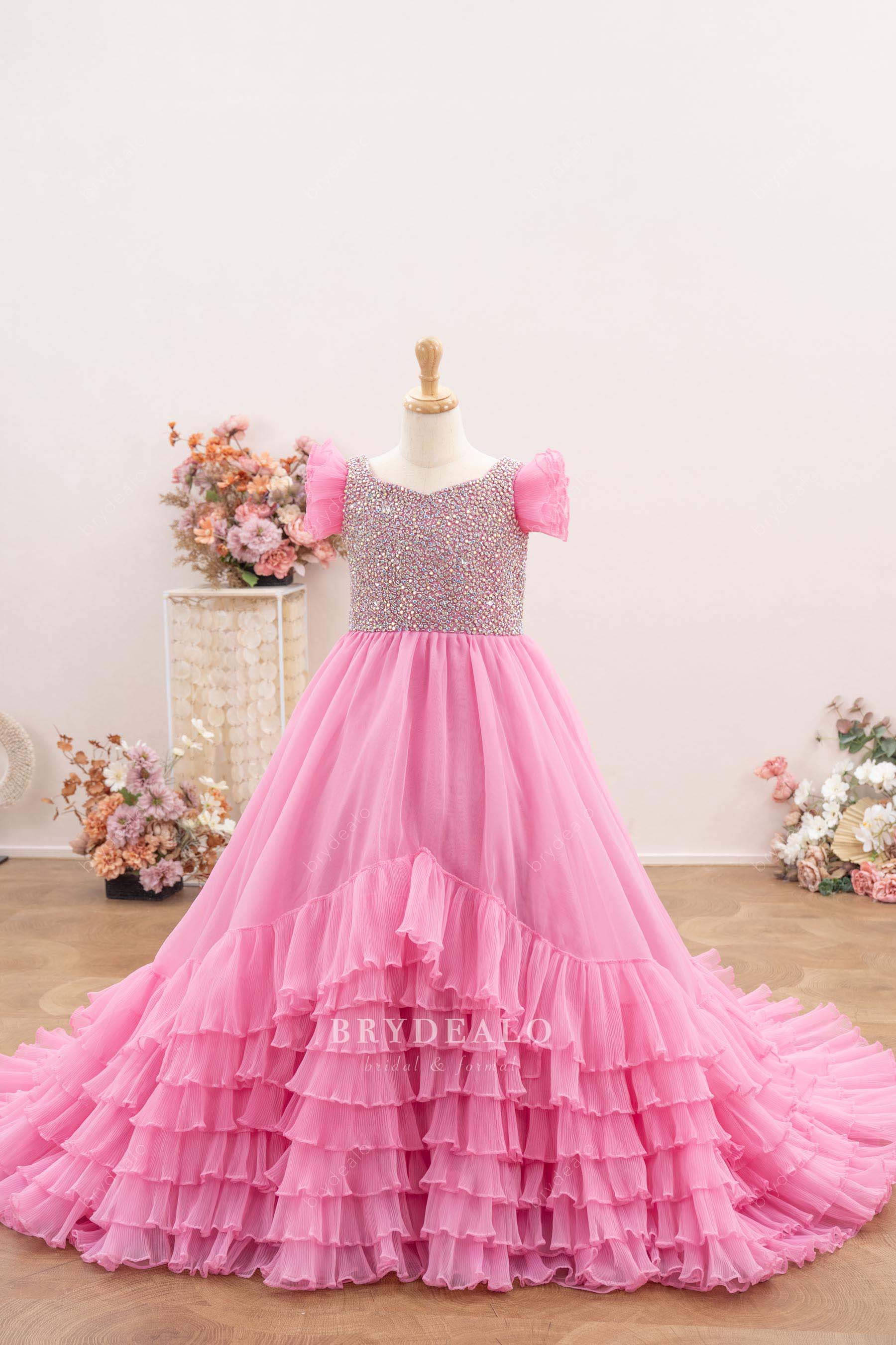 candy pink cute little girl formal gown