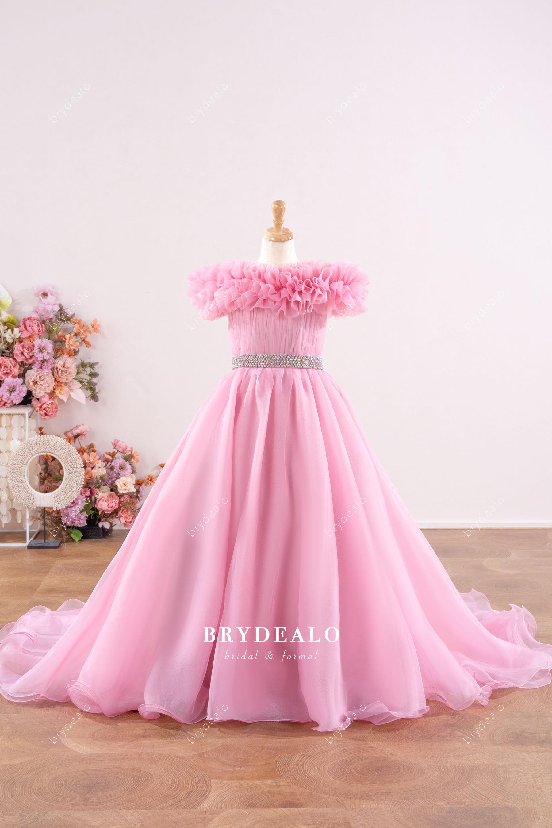 candy pink organza girl pageant gown