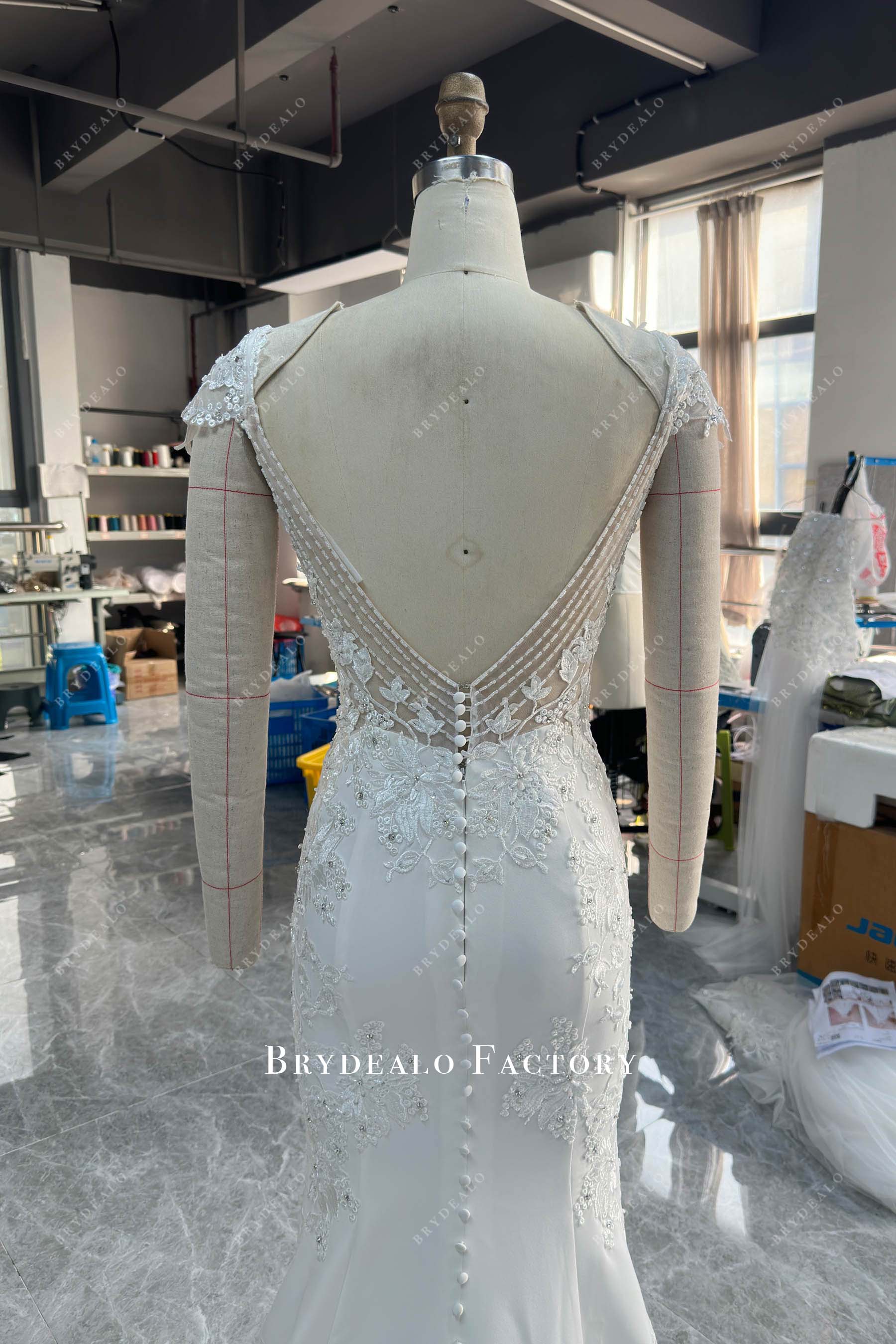 cap sleeves backless wedding dress