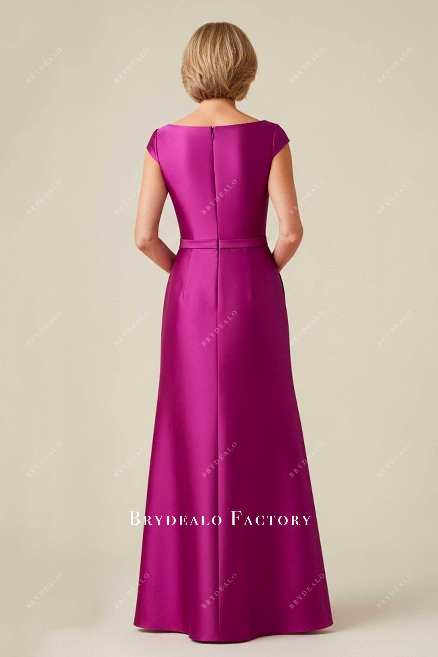 cap sleeve floor length satin formal dress