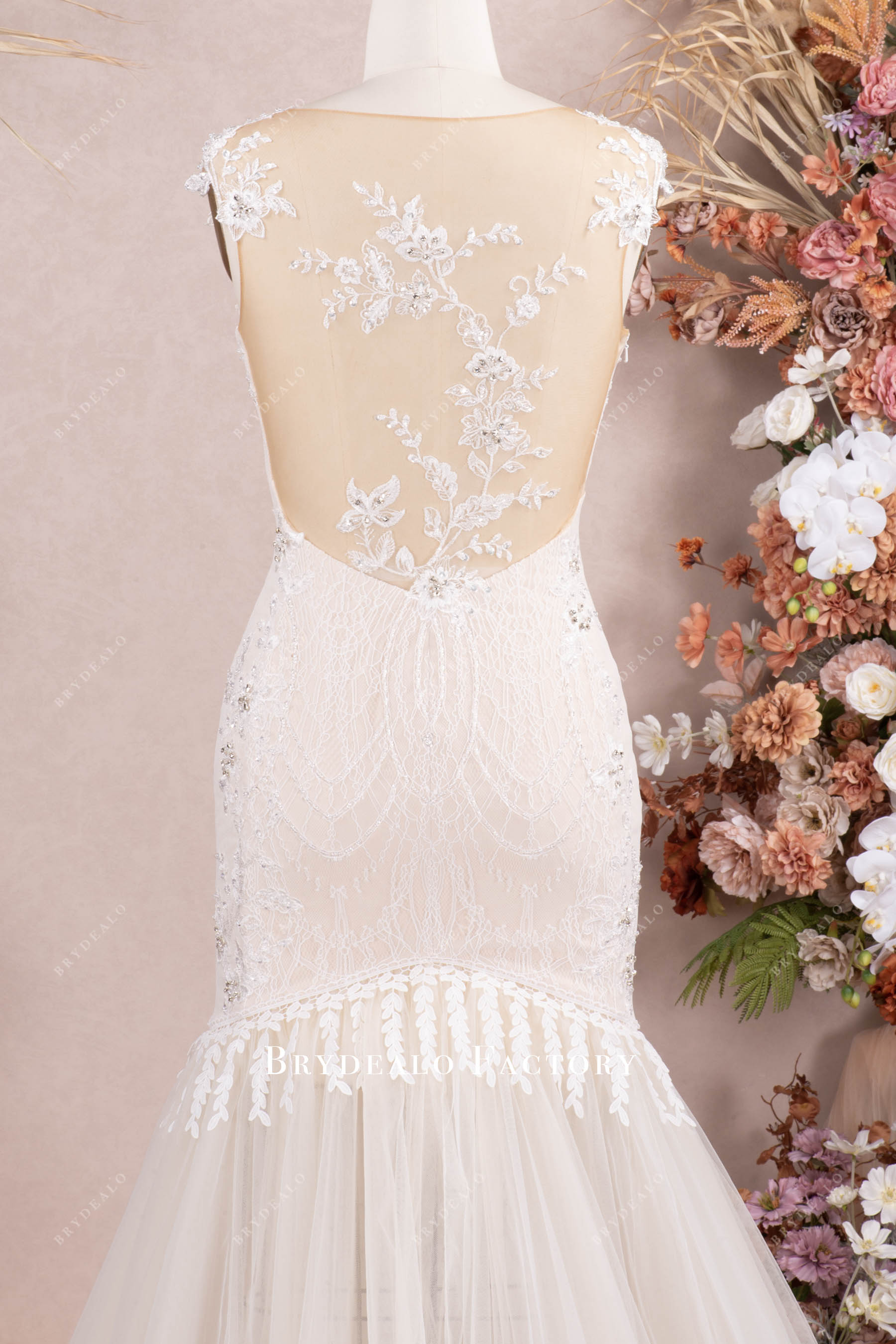 cap sleeve flower lace wedding dress