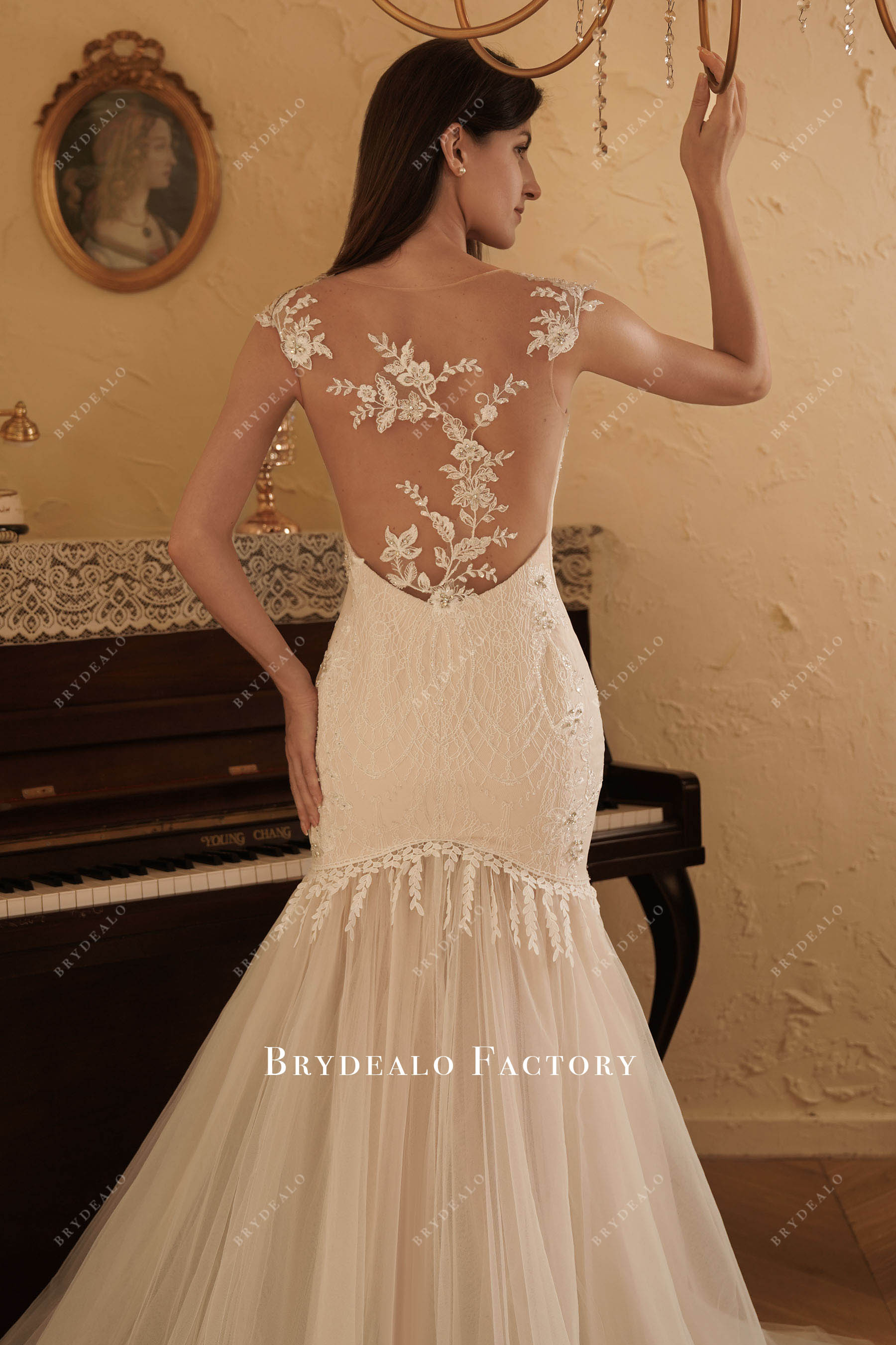 cap sleeve illusion beaded lace wedding dress