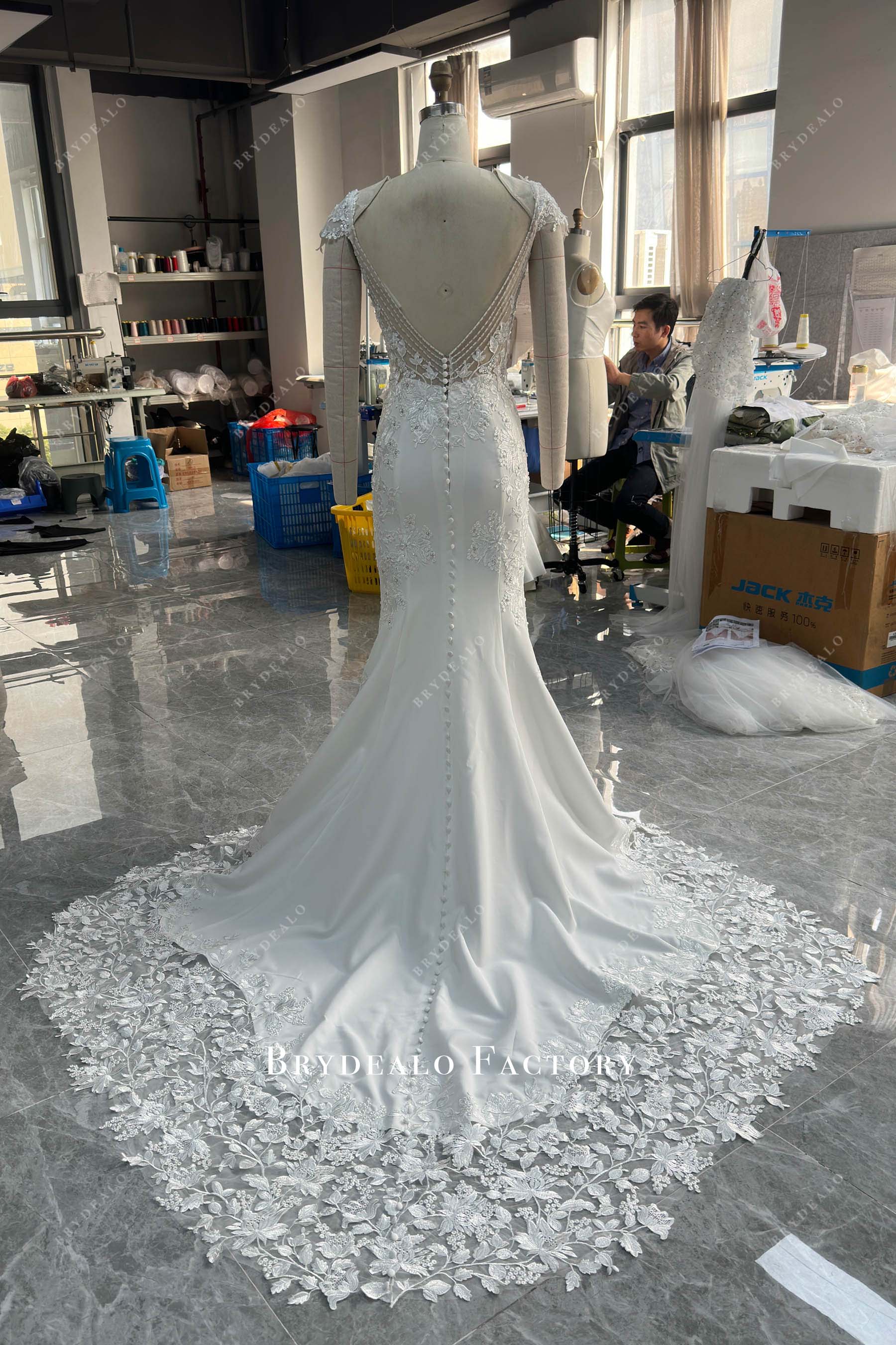 cap sleeves long train wedding dress