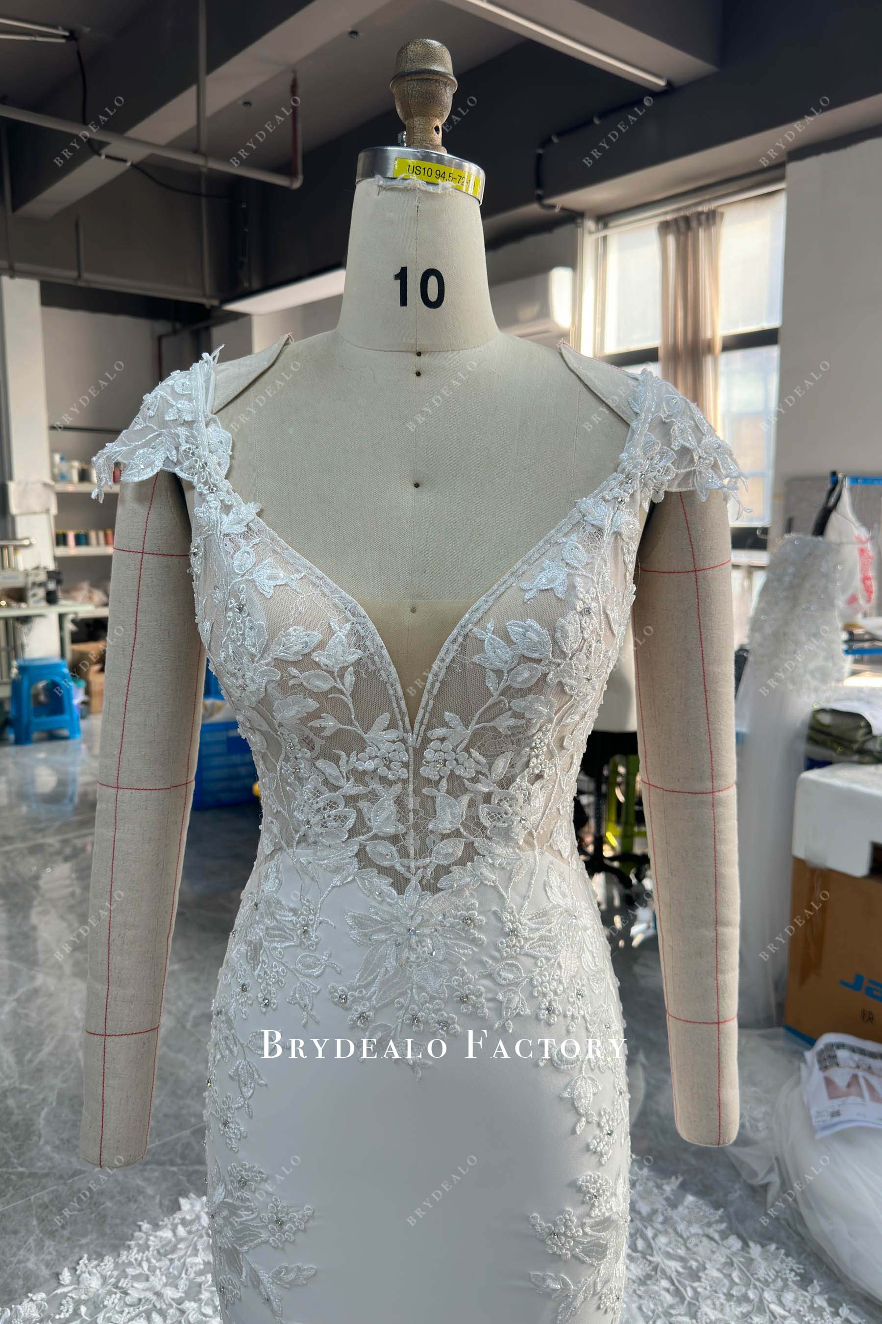 cap sleeve plunging wedding dress