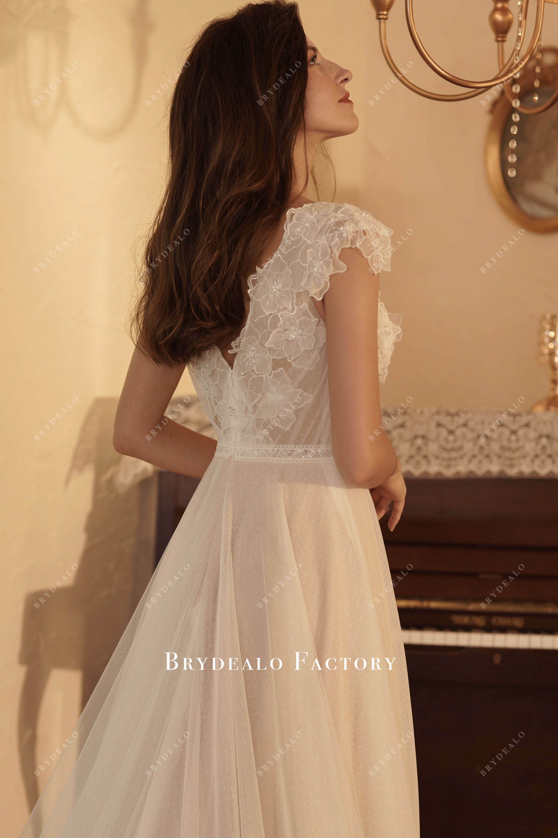 cap sleeve V-back wedding dress