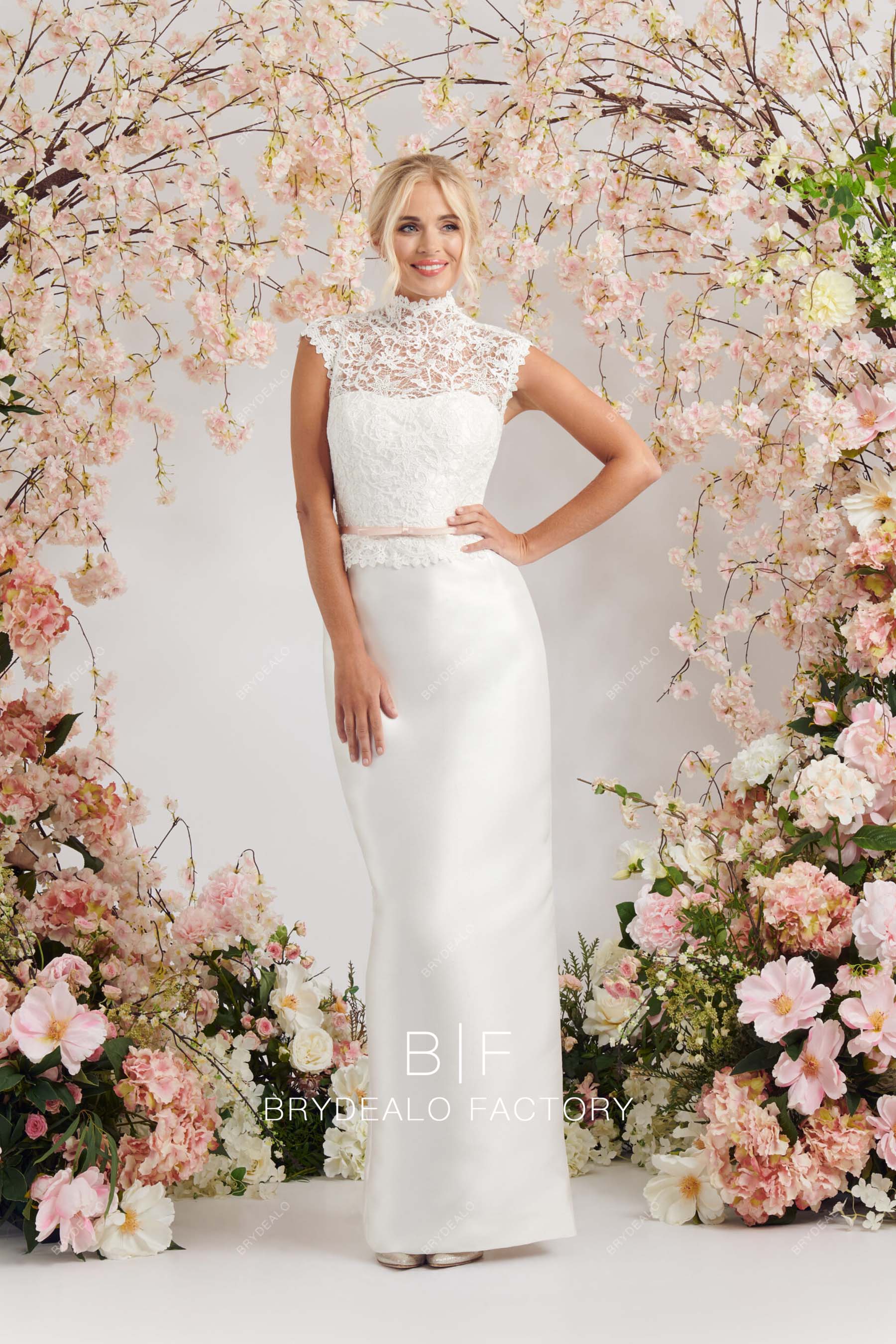 cap sleeves lace satin classic wedding dress