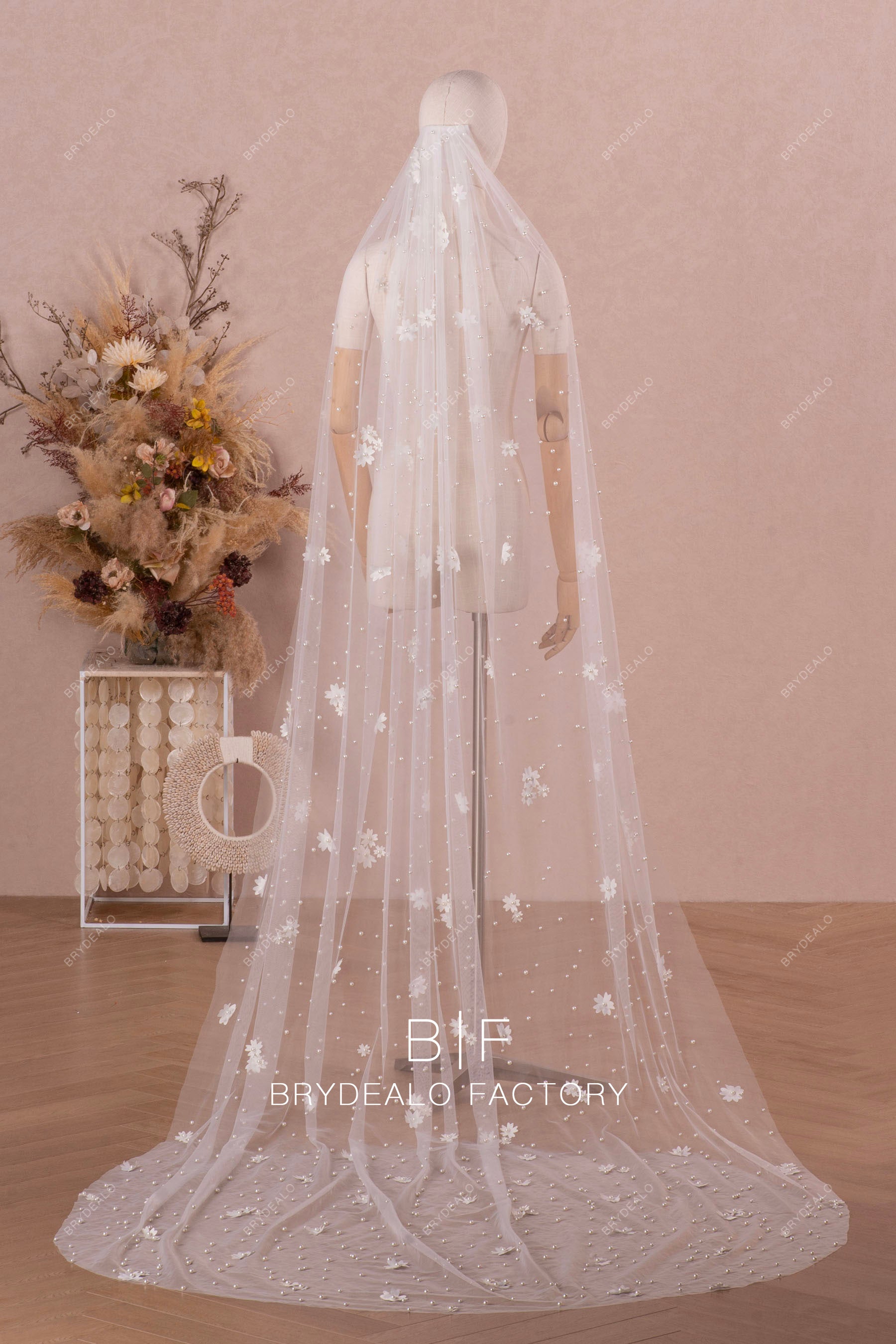 cathedral length flower pearl veil