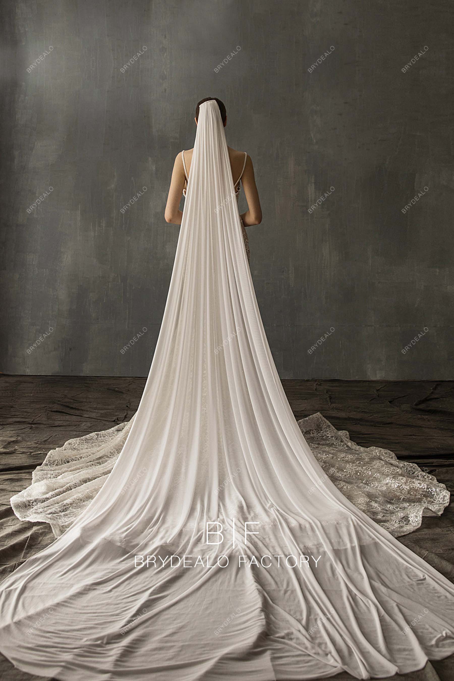 Stretchy Power Mesh Cathedral Length Plain Wedding Veil