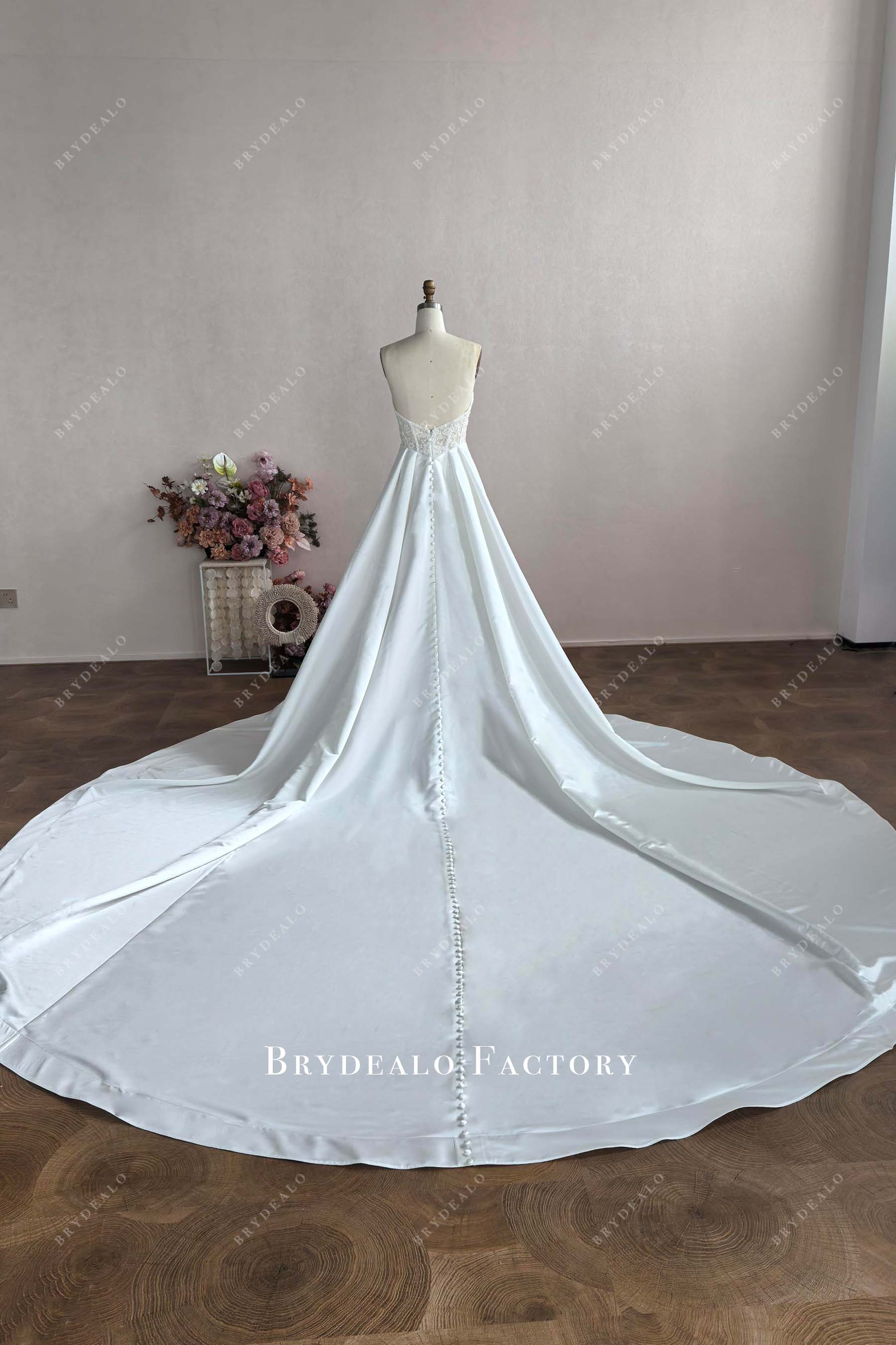 cathedral train A-line wedding dress