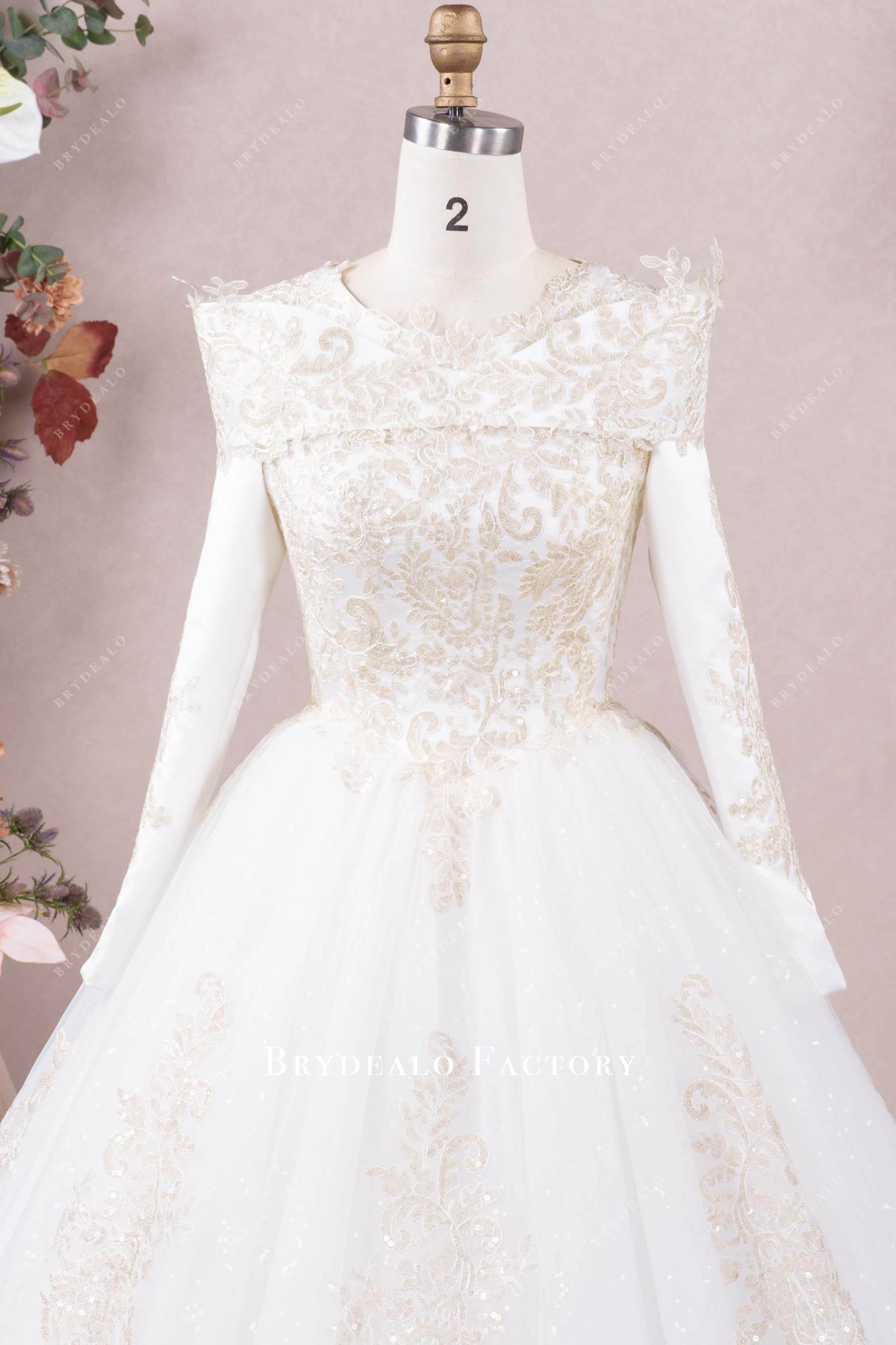 champagne lace satin wedding dress