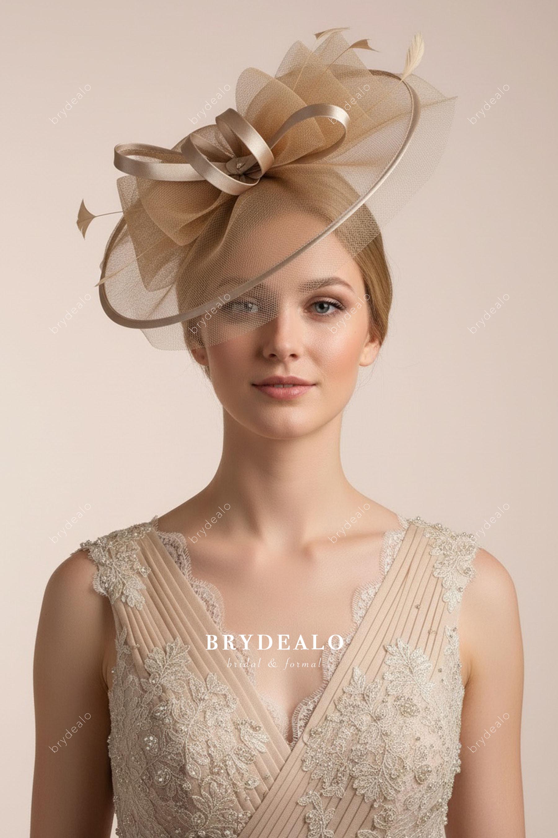 champagne mesh band formal hat