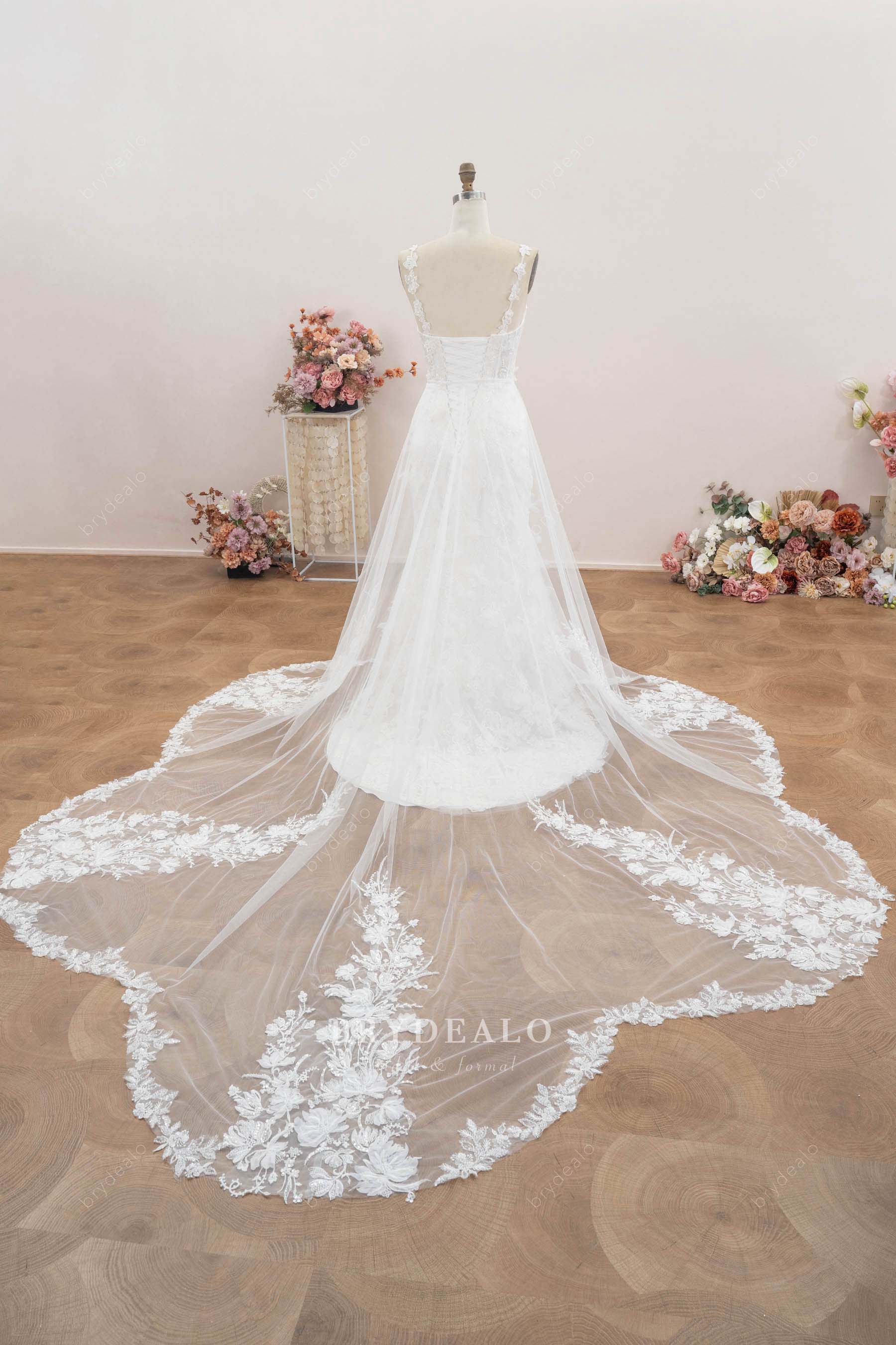 chapel cutout overskirt wedding dress